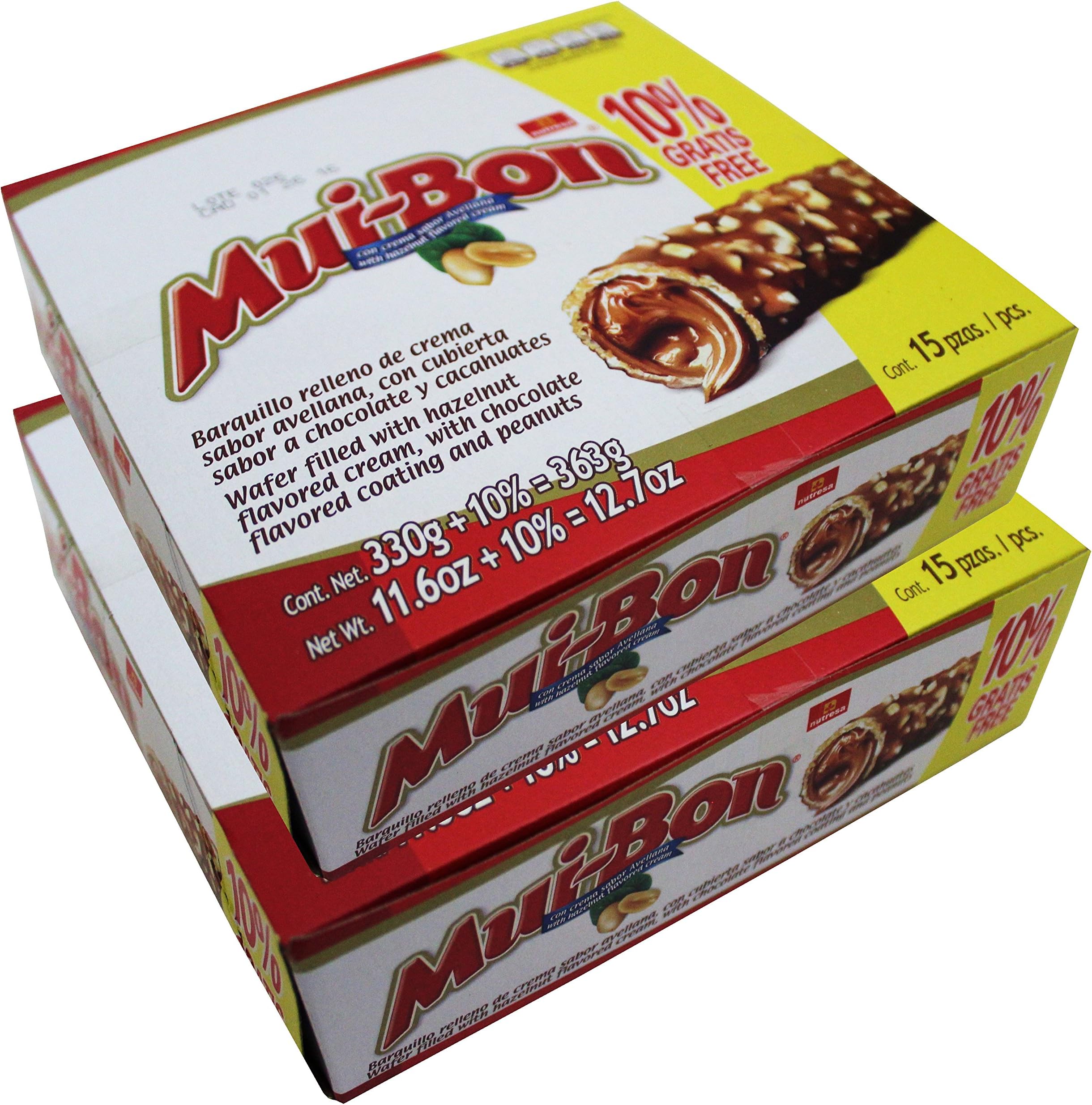 MuiBon Chocolate and Peanuts Covered Wafer with Hazzelnut Cream Filling (2 Pack)
