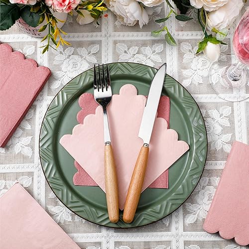 Miniatura 40 de Zhanmai Paquete de 100 servilletas de cóctel de 5 x 5 pulgadas, servilletas festoneadas de papel de color degradado con bordes festoneados, almuerzo