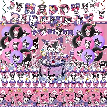 52 Pcs Kuromii Birthday Decoration, Kuromii Birthday Decorations Including Cake Topper Balloons Banner Tablecloth Backdrop Hanging Swirls, Party Supplies