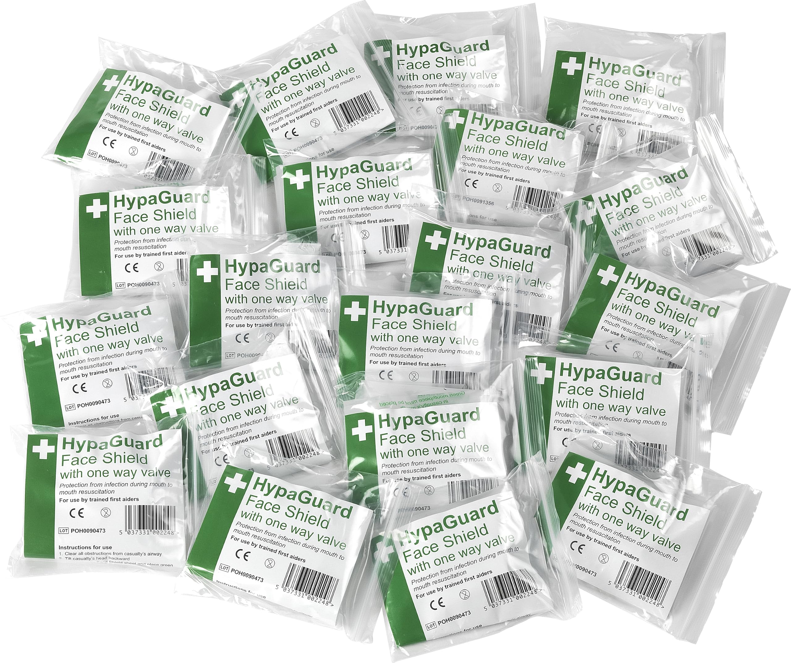 Safety First Aid Group HypaGuard Face Shields for CPR Resuscitation, Pack of 20 One-Way Valve Masks
