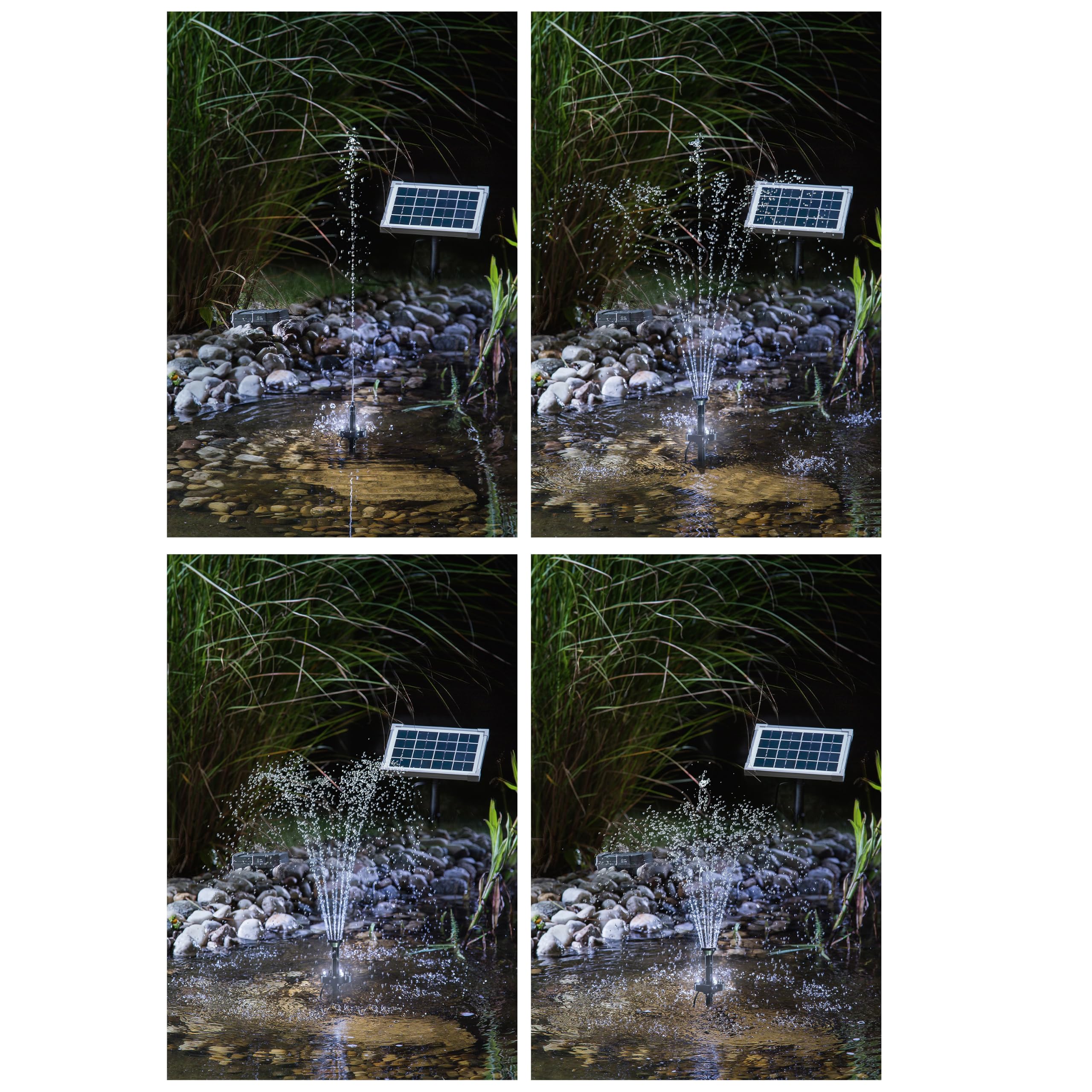esotec Solar Teichpumpe 160 l/h mit LiFePO4 Akku & LED – Solarbrunnen für Gartenteich & Wasserspiel – 5W Solarmodul, 4 Fontänen 101920