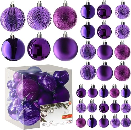 Miniatura 12 de PREXTEX Juego de 36 Adornos Navideños - Bolas Negras Irrompibles en 6 Estilos y 3 Tamaños con Bucles para Colgar - Elegantes Decoraciones para Árbol