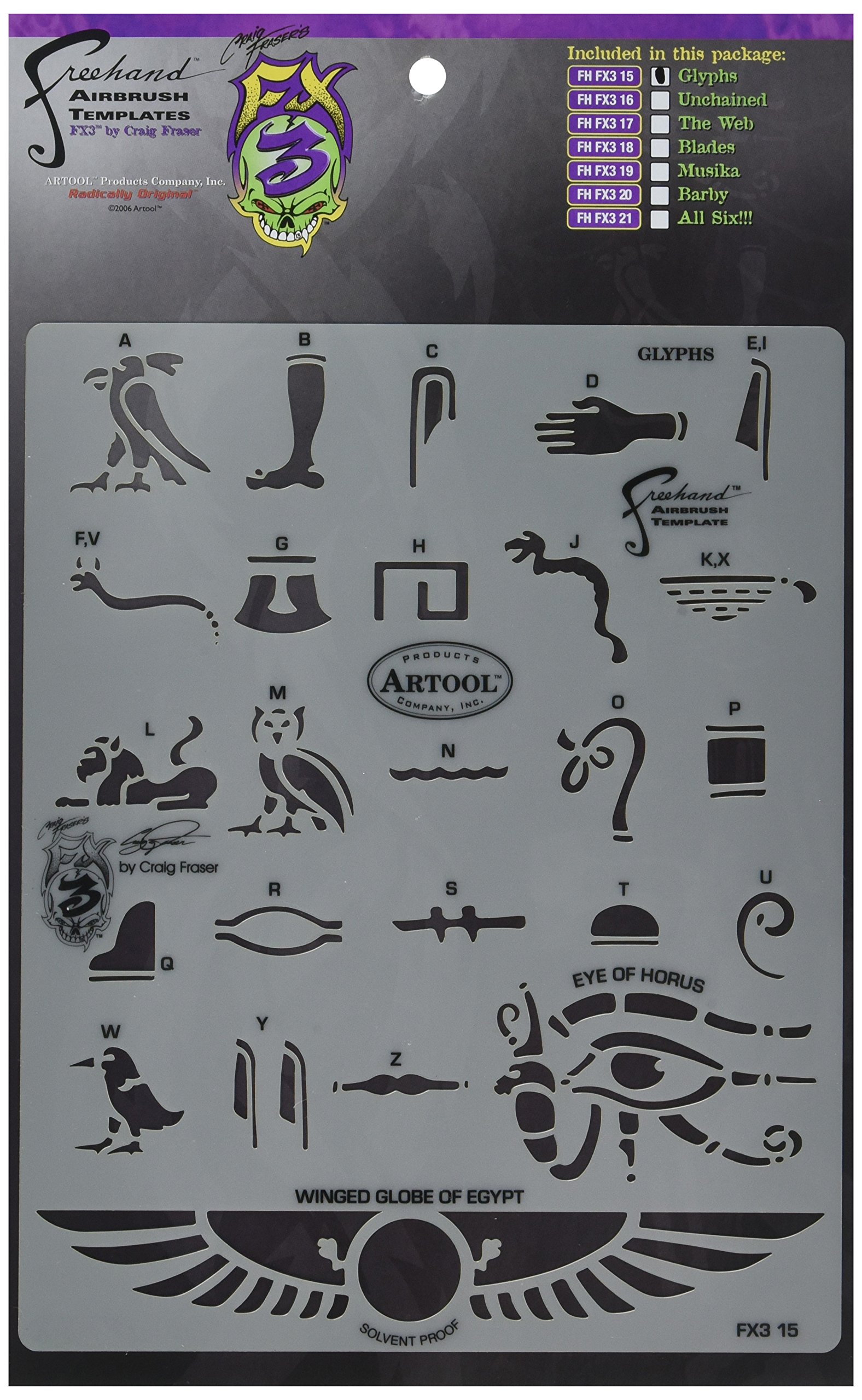 Artool Freehand Airbrush Templates, Stencil Glyphs