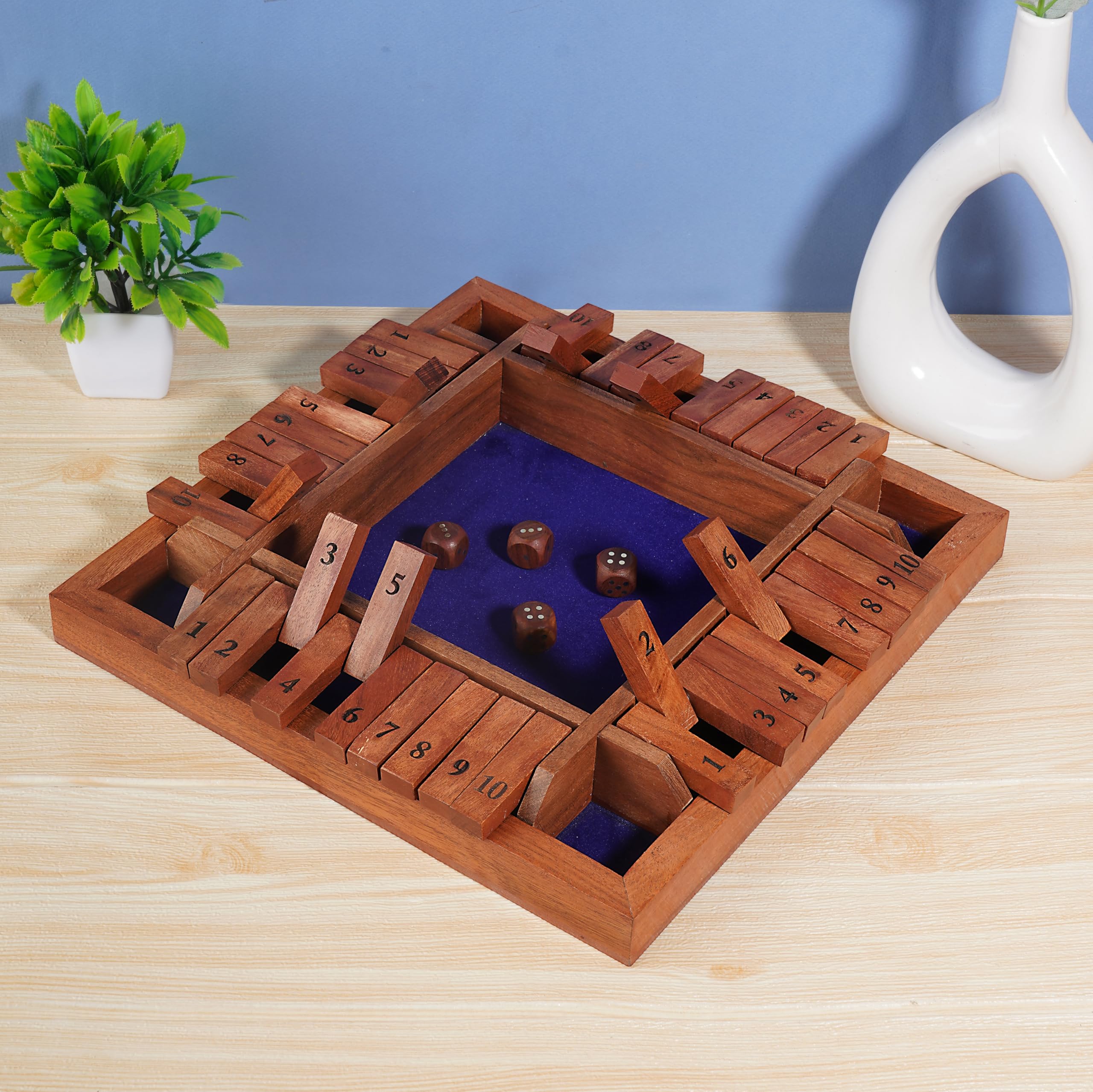Ajuny Jeu de Société en Bois Shut The Box – 10 Tuiles Numérotées Plateau Naturel Massif pour Enfants et Adultes Jeux de Société Dés Bar – 12 Pouces