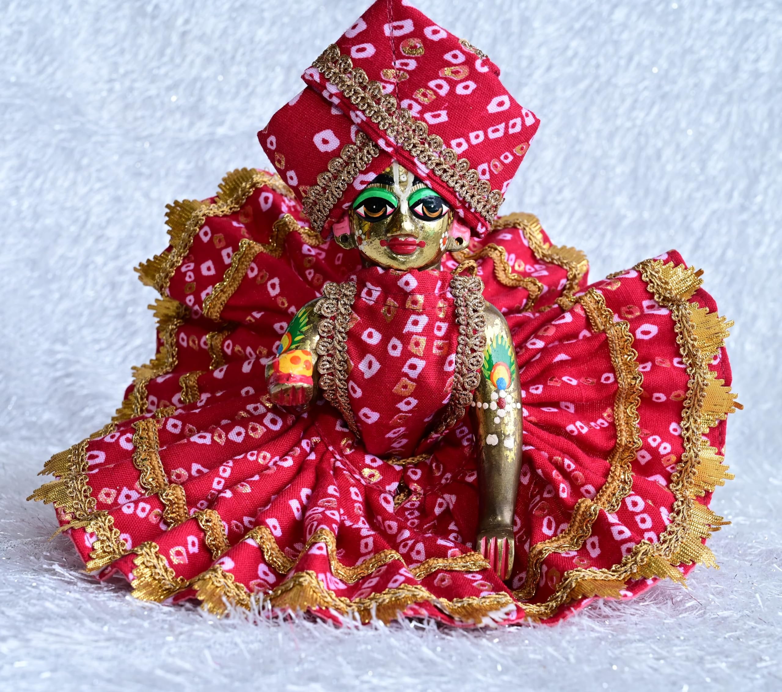 Pure Cotton Dress for Laddu Gopal, Red Colour, Bandani Print, Includes Pagdi, Fully Washable-image-46