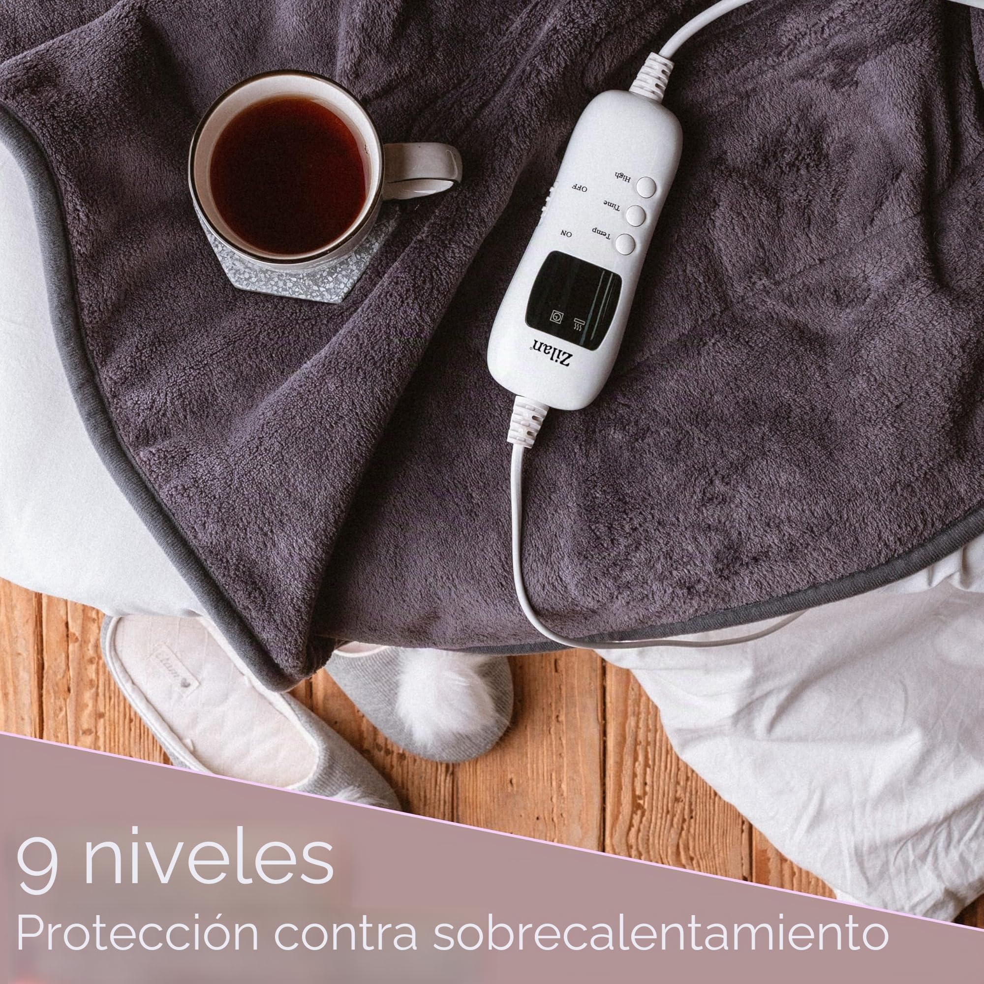Manta Eléctrica con Apagado Automático, 180 x 160 cm, Temporizador, Lavable a 40°, 9 Niveles de Temperatura, Mando a Distancia, Manta Térmica