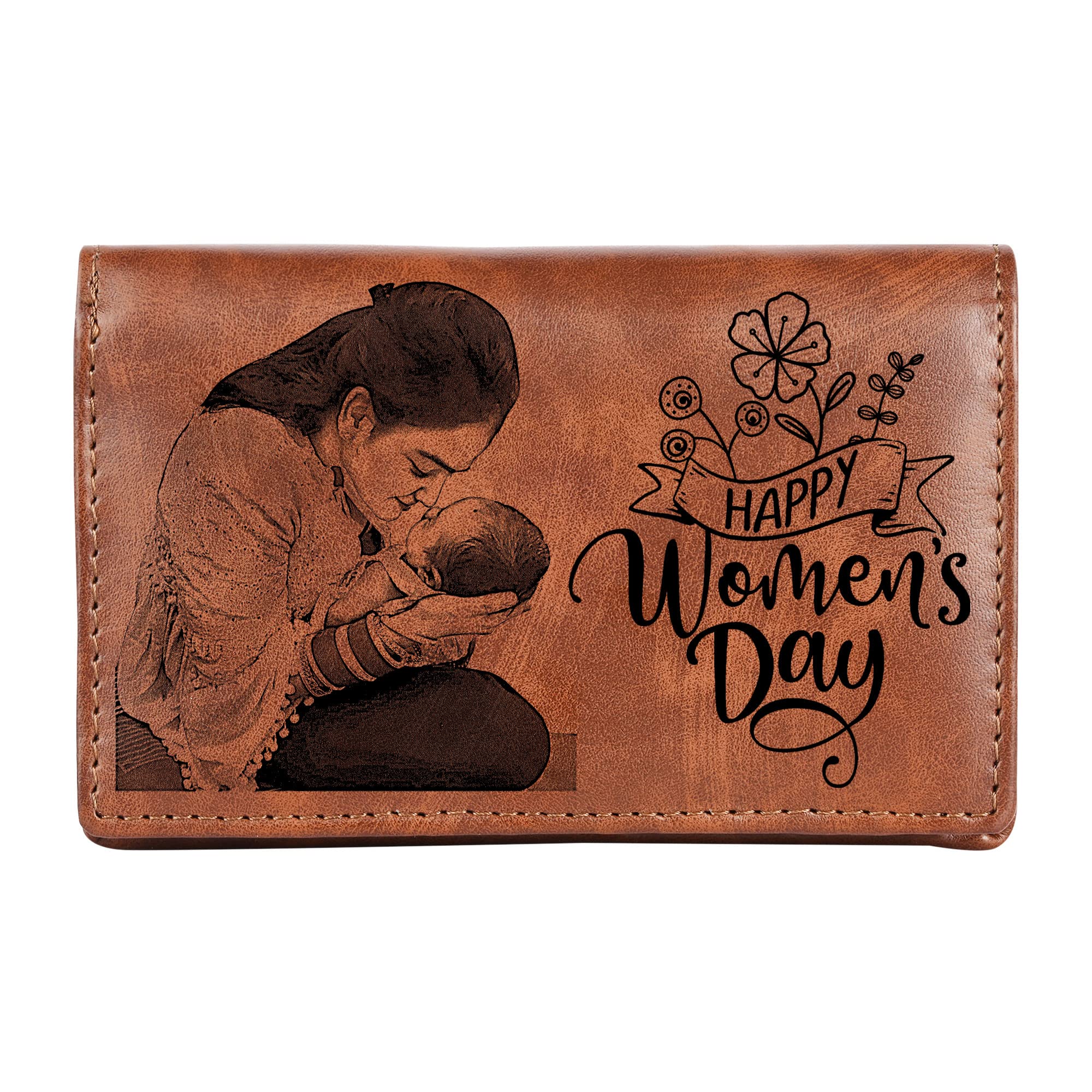 Personalized Vegan Leather Photo & Text Wallet for Women's Day (Brown)-image-38