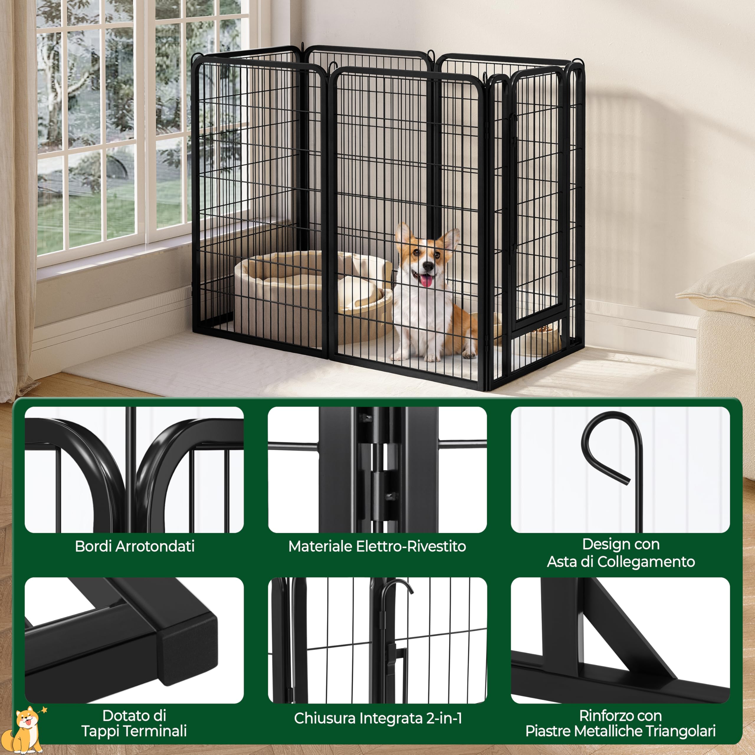 Yaheetech Recinto per Cani Grande 6 Pannelli 71 x 120 cm Conigli Animali Cuccioli per Casa da Interno e Esterno Giardino in Ferro Recinzione Rete Metallica Pieghevole e Portatile