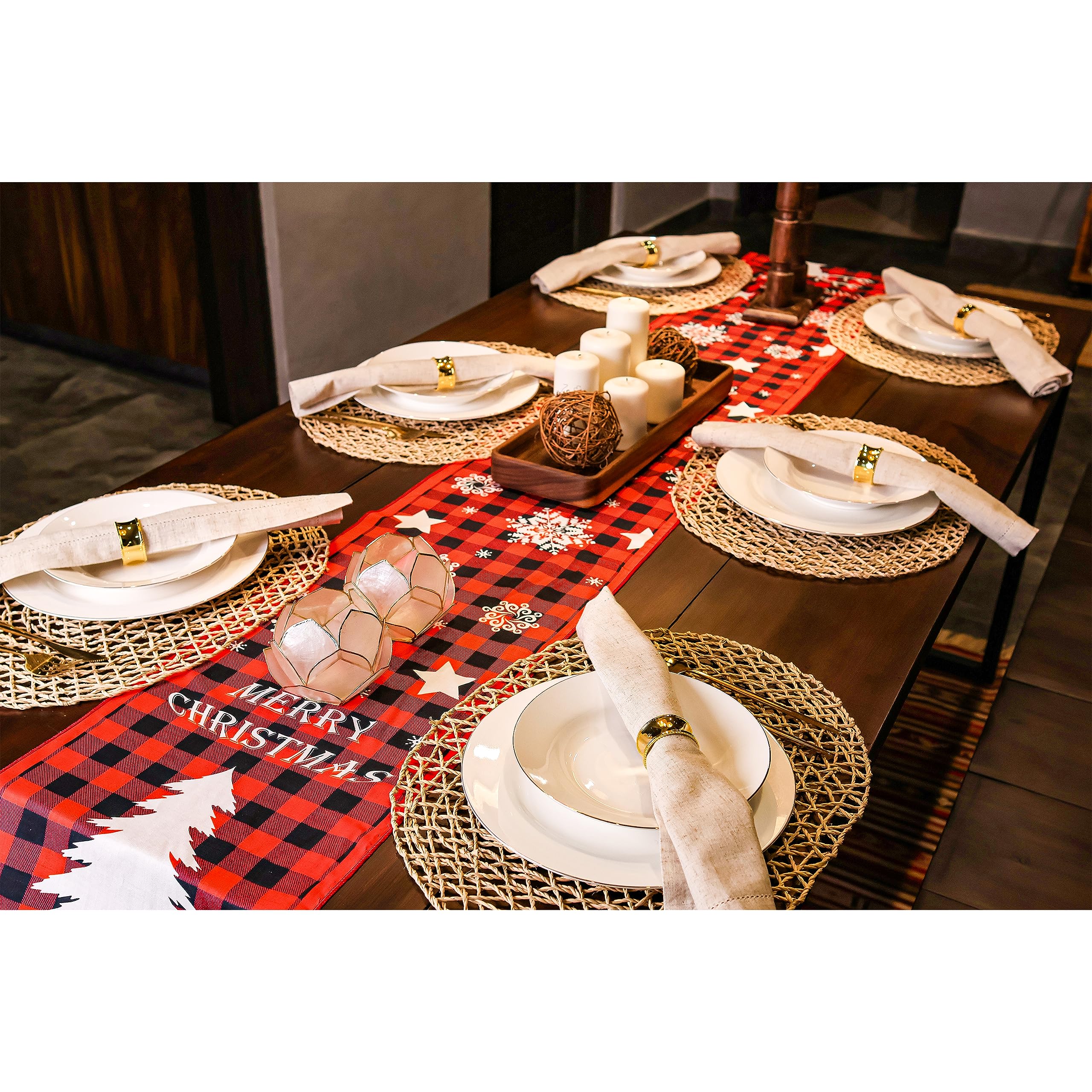 Christmas Table Runners Printed Xmas Holiday Season Home Table Christmas Decoration Handmade (30x180cm Tartan4)