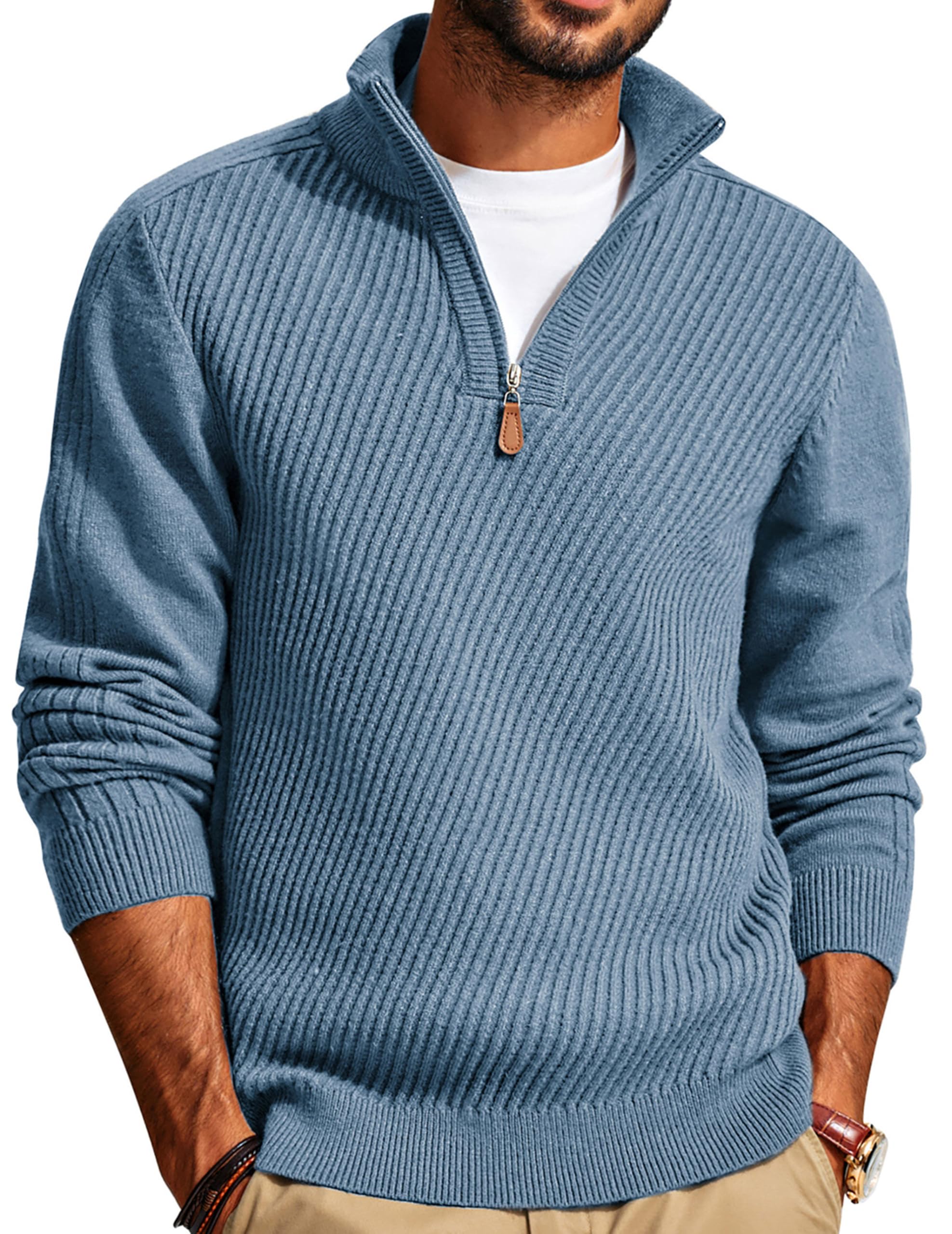 PJ PAUL JONES Herren Rollkragenpullover 1/4 Reißverschluss Troyer Langarm Strickpullover Winter Pullover