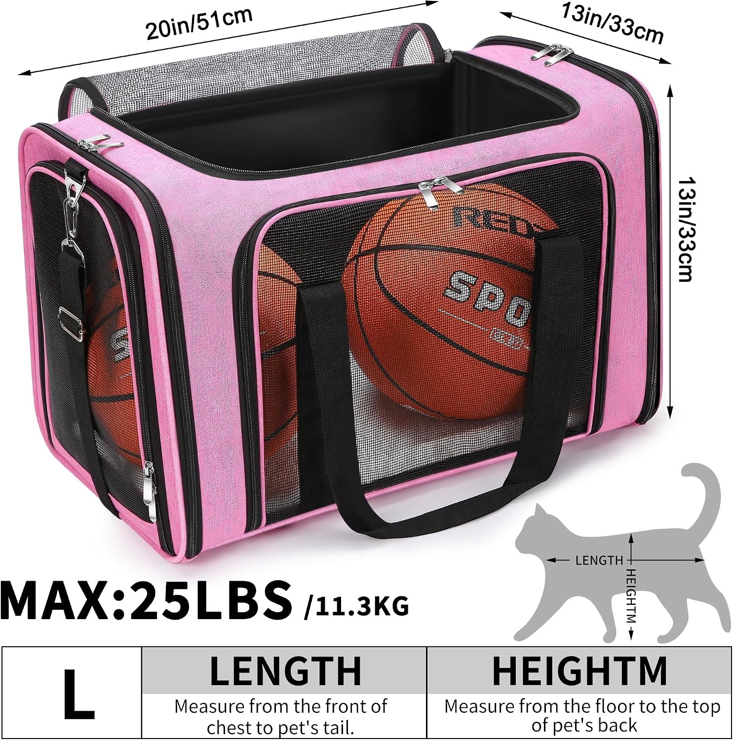 Soft-Sided Cat/Dog/Pet Carrier, Collapsible Pets Travel Carriers for Big Cats/Small Dogs with Shoulder Strap & Removable Mat, Mesh Puppy Carry Bag, Up to 25 Lbs (Pink)