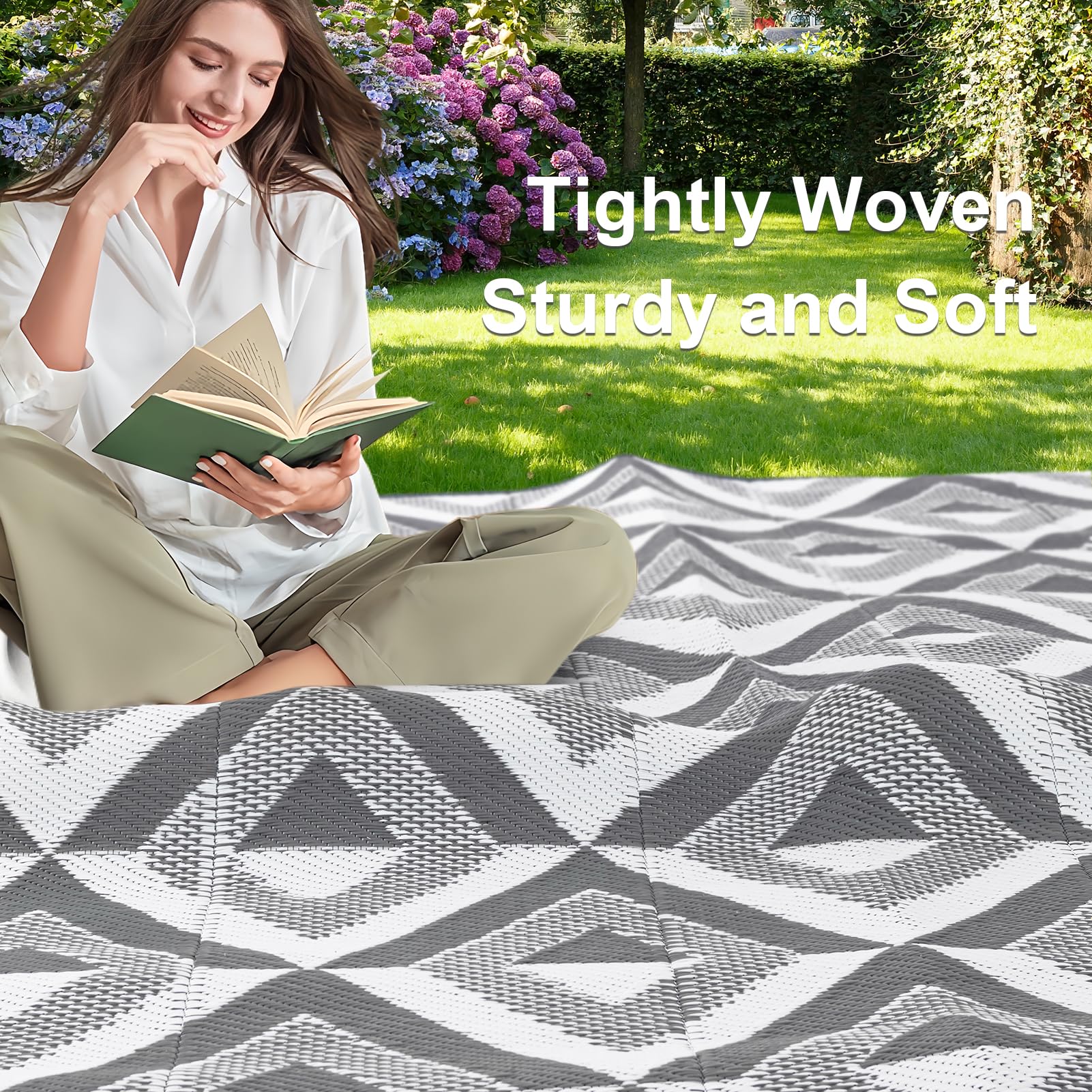 CHOSHOME Alfombra Exterior Impermeable 180x270cm Reversible UV Resistentes para Jardín Patio Camping - Plegable Ligera con Bolsa Transporte, Gris