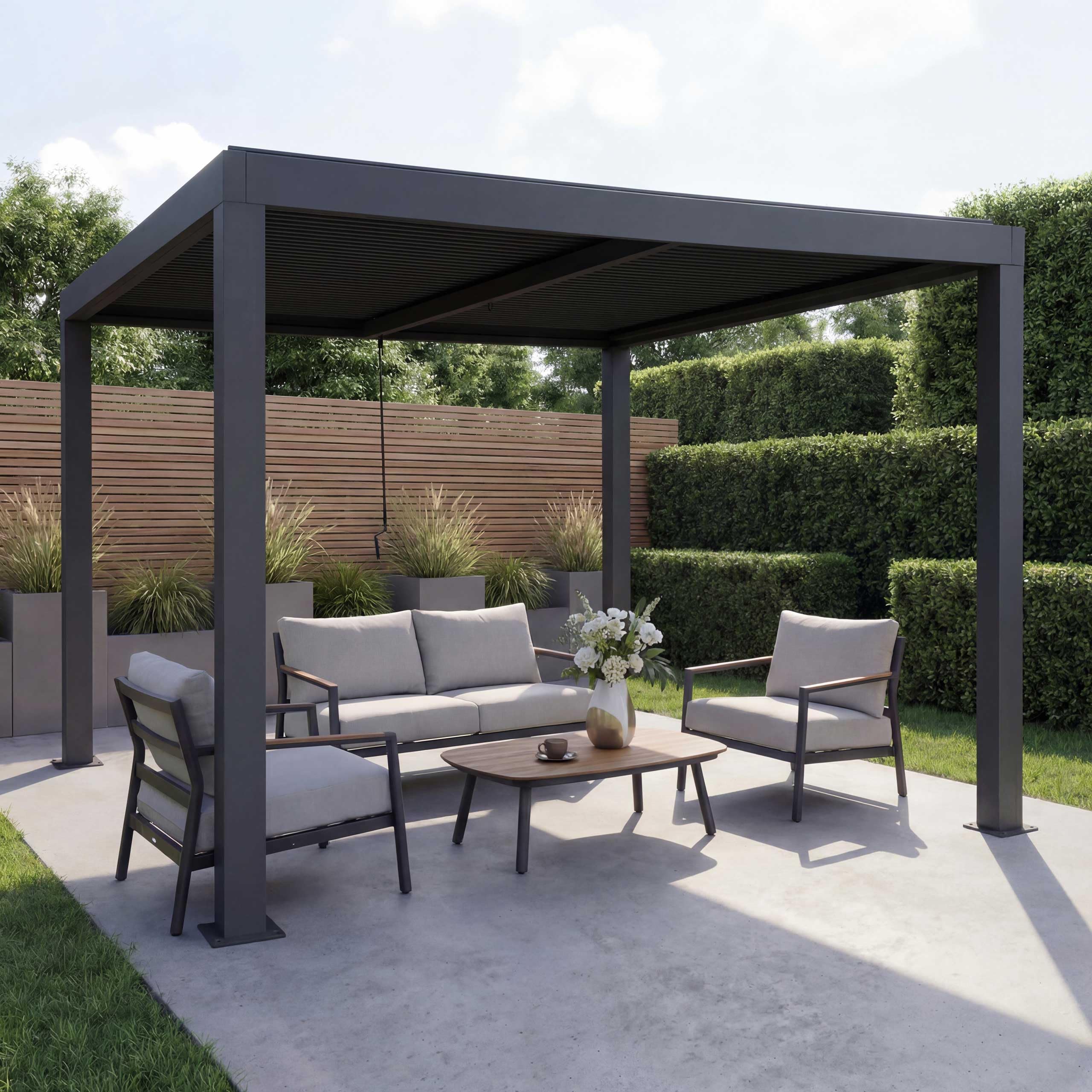 Mendler Pergola HWC-L46 Gartenpavillon Lamellen-Pavillon