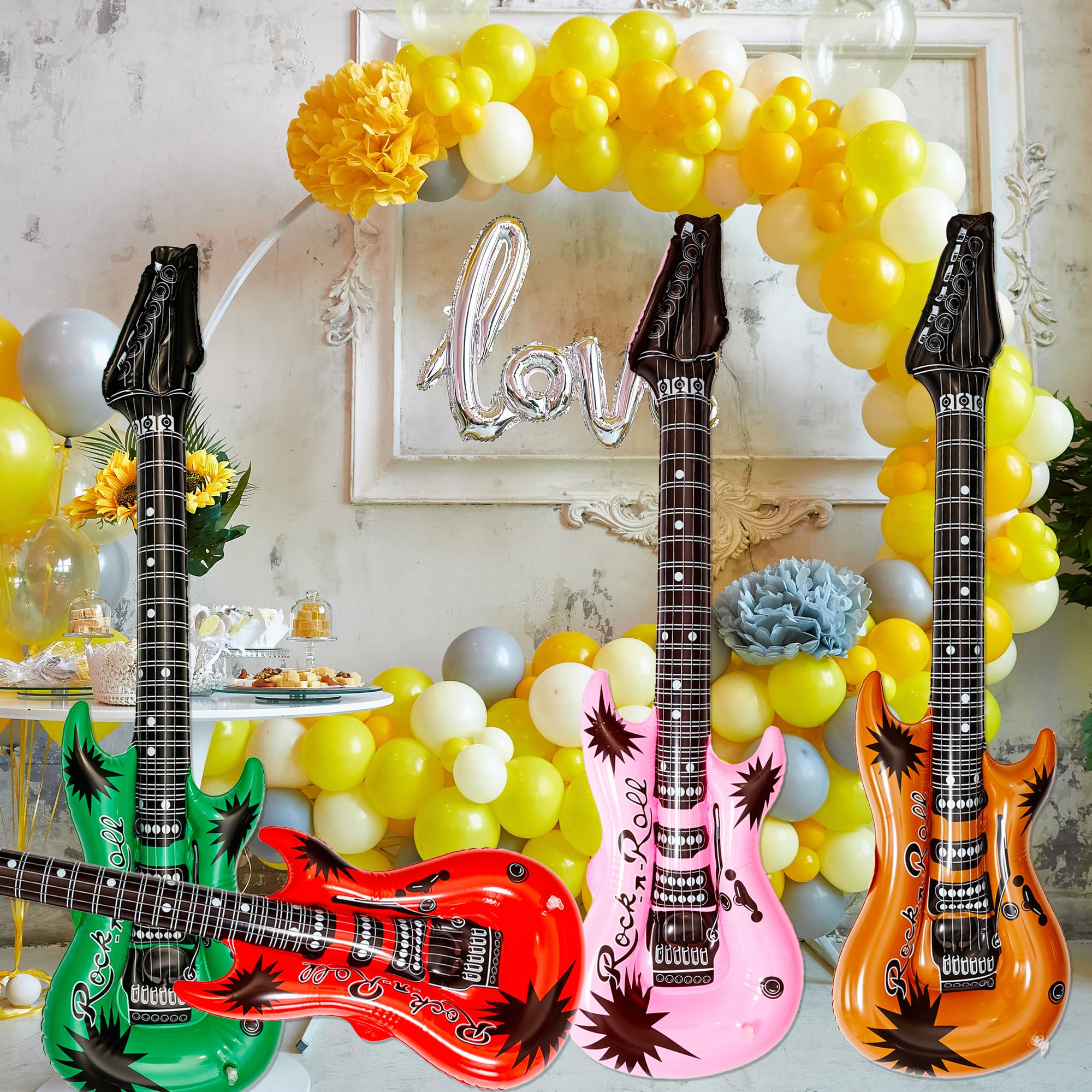 14 Pack 43 Inch Large Inflatable Guitar Blow up Guitar Bulk Fake Party Prop Inflatable Rock Star Guitars with Air Pump for 80s 90s Themed Carnival Birthday Party Favor, 14 Colors - 4