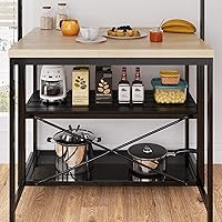 Vista 15 de Isla de cocina con almacenamiento, estante para panaderos con toma de corriente, mesa de isla para cocina, soporte de microondas de 3 niveles, mesa