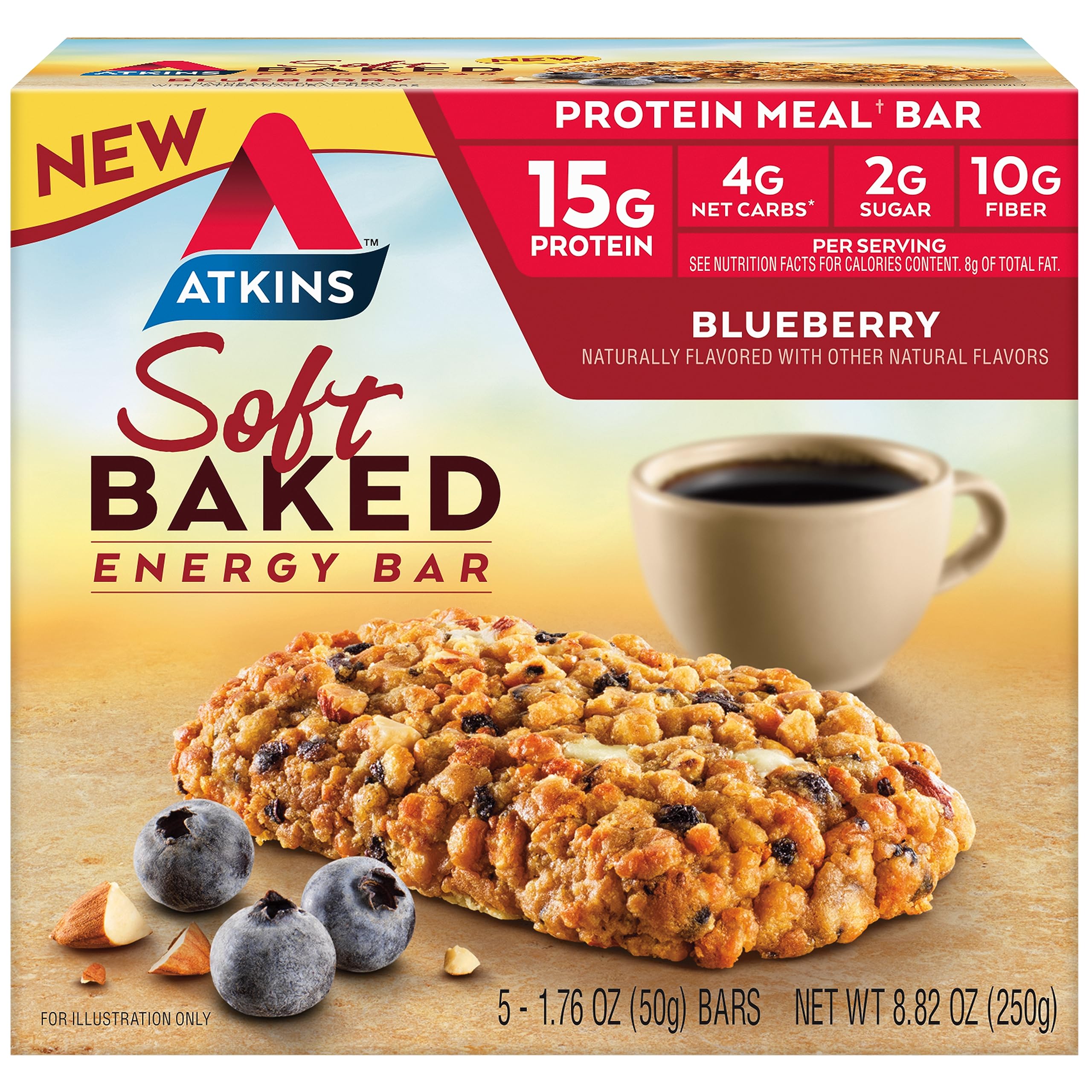 Soft Baked Blueberry Meal Bar - 5 Pack (50g Each) | Low Carb, High Protein Snack