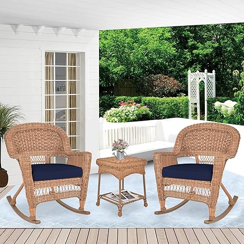 Miniatura 4 de Jeco Juego de 3 sillas de mimbre Rocker con cojín naranja, miel