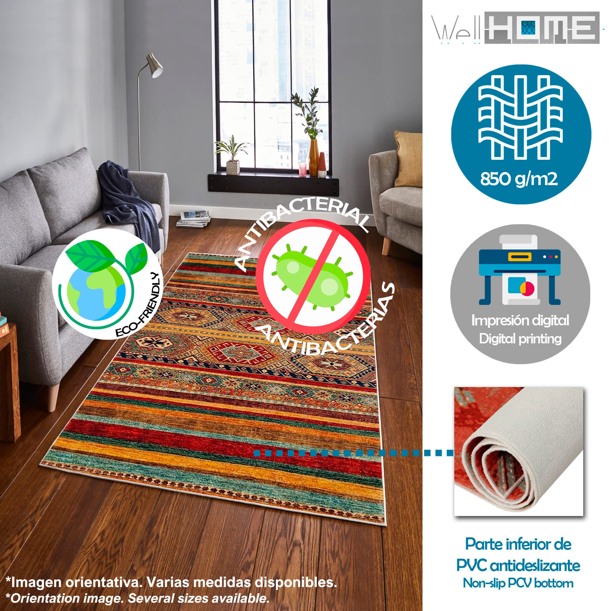 WELL HOME MOBILIARIO & DECORACIÓN Tappeto in poliestere stampato 140 x 220 cm