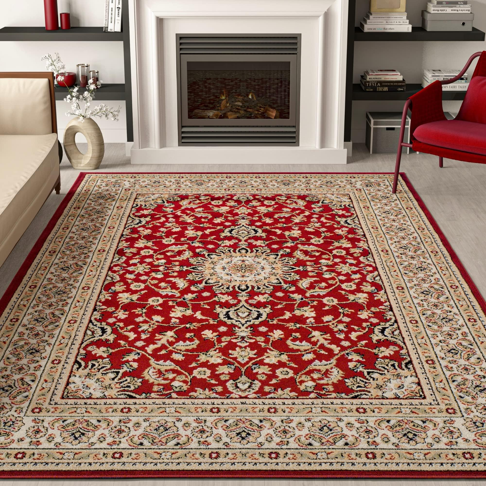 AS Quality Rugs Small Rugs, Door Mat for Front Door, Living Room Traditional Area Rug, Foyer Mats, Clearance Rugs For Bedroom, Stain Resistant, Waterproof, Pet Friendly, Easy-Cleaning (Red, Small 2x3)