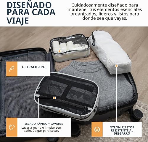 Toiletry Bag Kit Set: Hanging Travel Toiletry Bag + 311 TSA Cosmetic Liquid Bag + Ultralight Accessory Organizer Pouch, White Ripstop, Carry-On Quart Size, 3 Piece Toiletry Set - 2