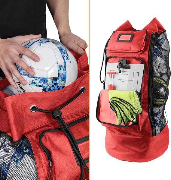 Fitdom XL Mesh Ball Bag with Backpack Straps & 2 Zippered Front Pockets