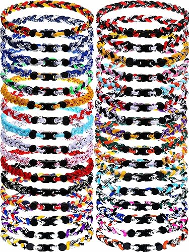 MTLEE Collares de béisbol a granel para niños, collar de béisbol de 3 cuerdas trenzadas, collar de béisbol trenzado de colores surtidos para