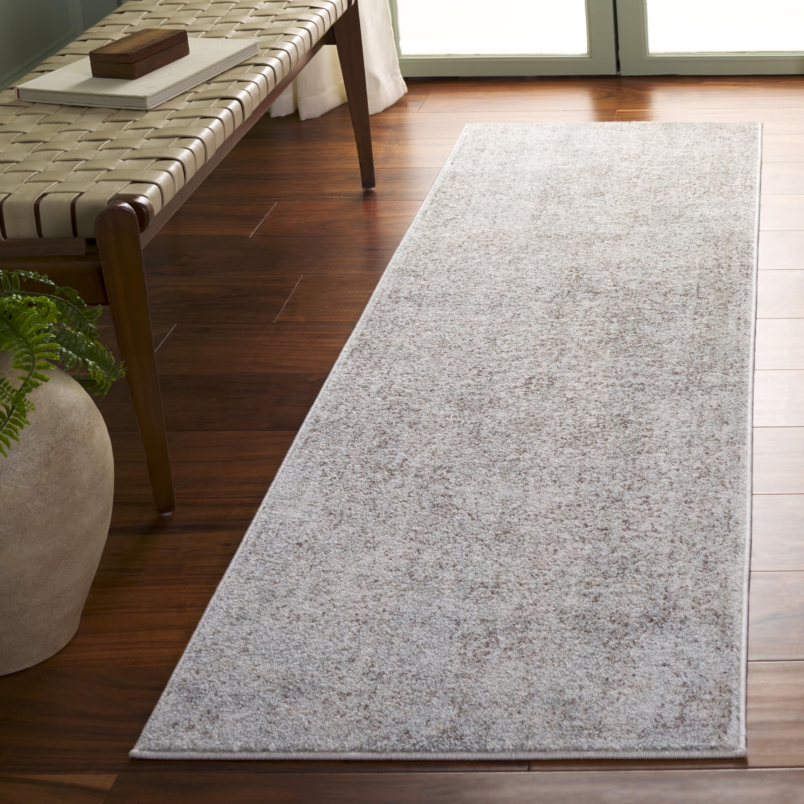 SAFAVIEH Evoke Collection Runner Rug - 2'2" x 17', Ivory & Taupe, Distressed Design, Non-Shedding & Easy to Clean, Ideal for Foyer, Bedroom, Kitchen,