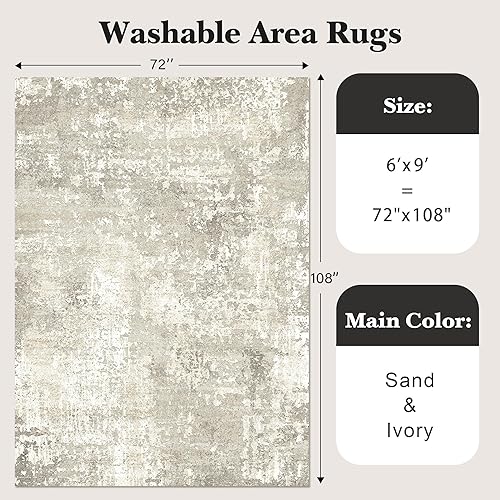 Miniatura 2 de Art&Tuft Alfombra lavable, antideslizante abstracta de 8 x 10 pies, alfombras resistentes a las manchas para sala de estar, alfombra plegable