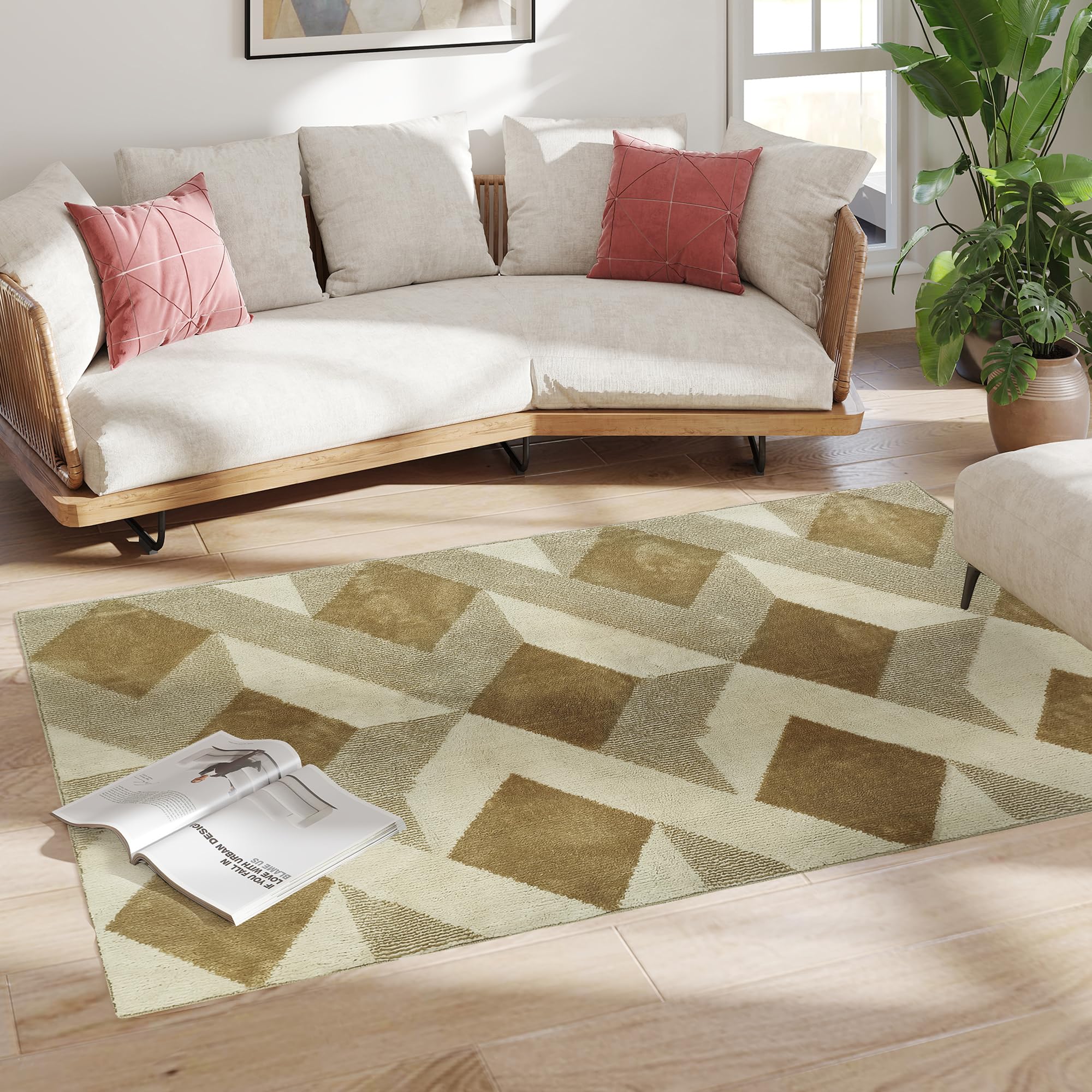 HOMCOM Tappeto da soggiorno lavabile a macchina 120x170 cm Marrone chiaro | Tappeto a pelo corto ipoallergenico per soggiorno, ufficio, camera da letto