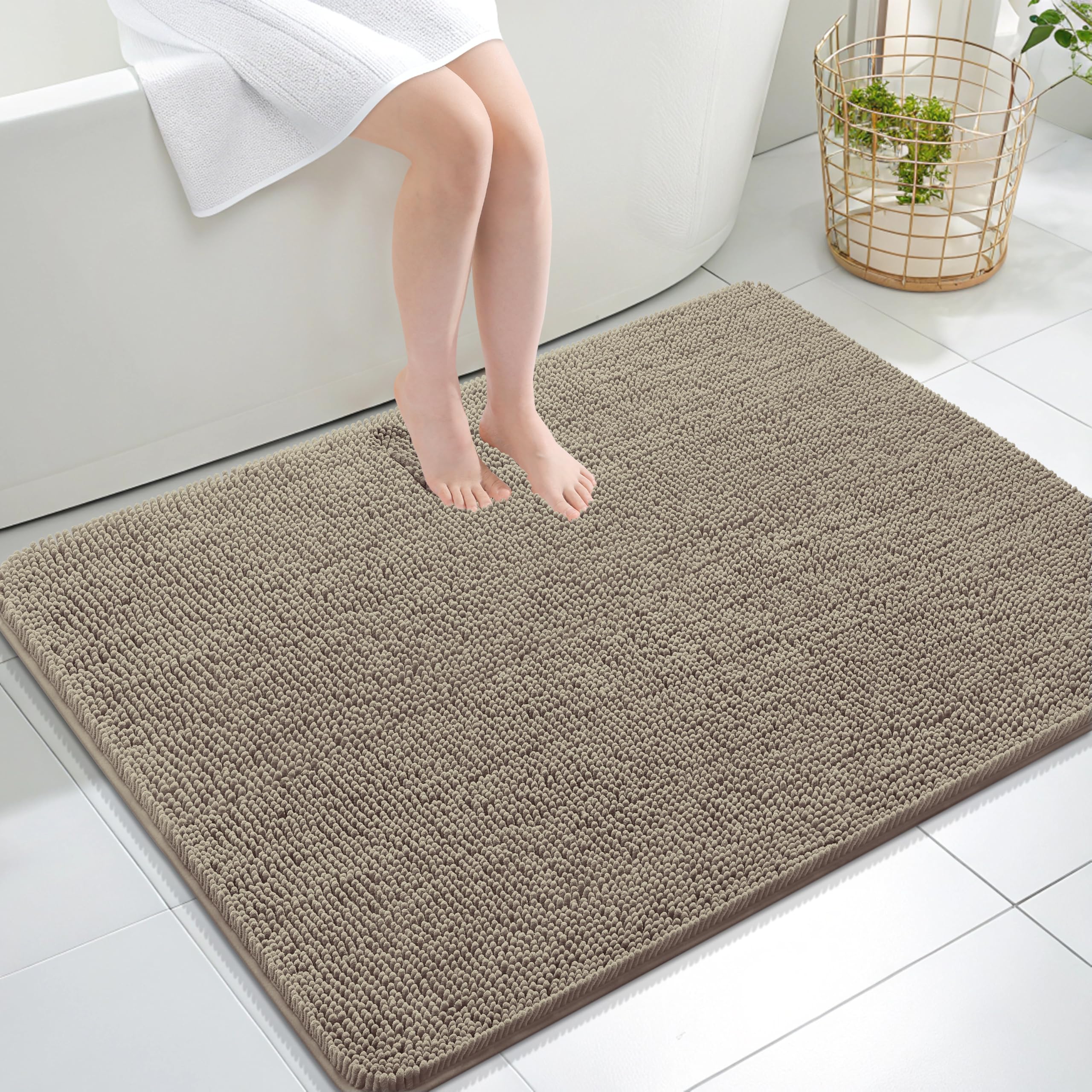 OLANLY Large Bathroom Rugs 40x32, Extra Soft Absorbent Chenille Bath Rugs | Warm Taupe, Quick-Drying Rubber Backing, Machine Washable Bath Mat for Bathroom Floor, Tub and Shower, Home Decor Accessories