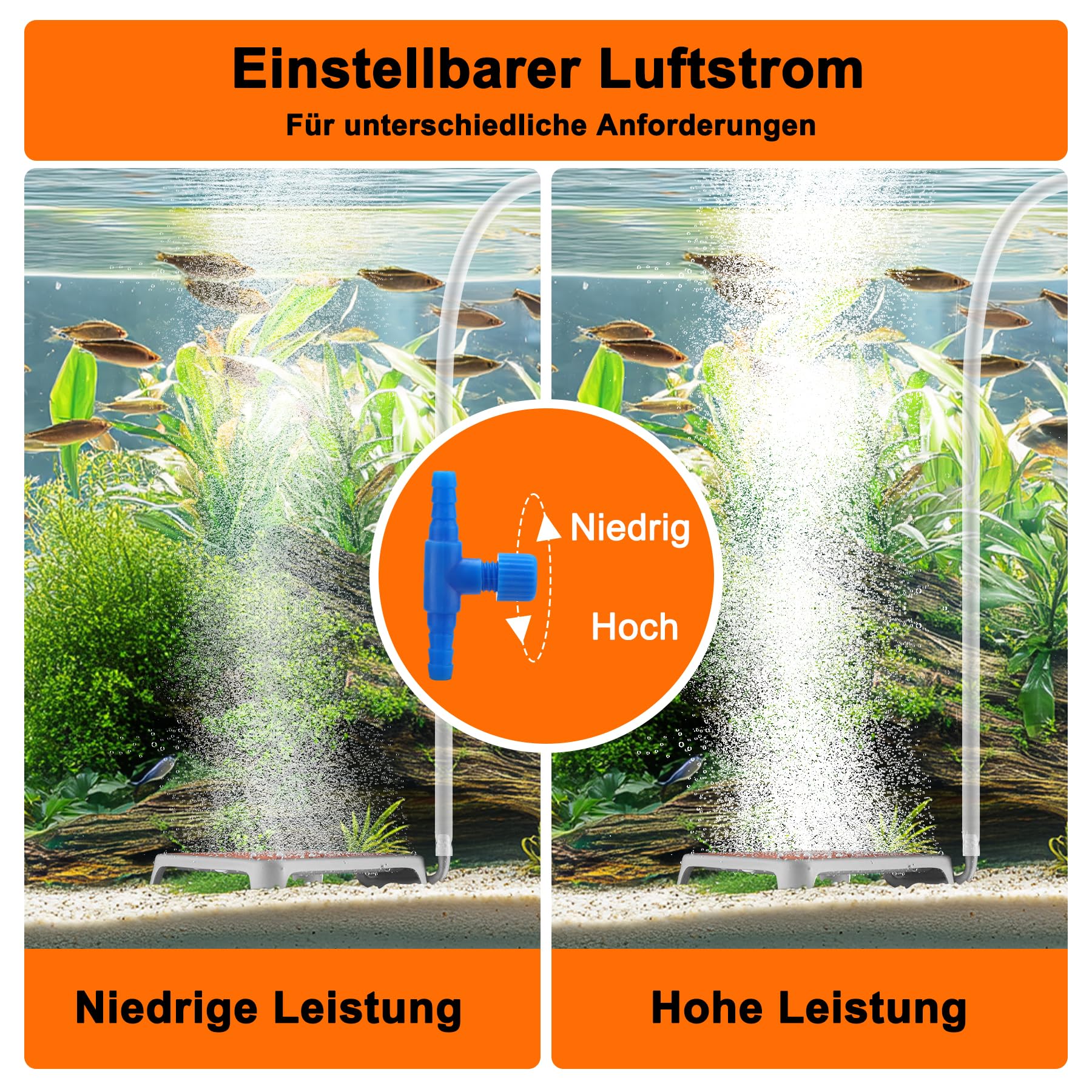 hygger Sprudelstein für Aquarium, Luftausströmer Aquarium Luftstein, Aquarium Ausströmer Sauerstoffstein Sprudler Set, Rot, Quadratisch Geformt, mit alle Zubehör, 42mm