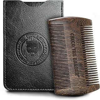 Sandalwood Beard Comb for Men – Pocket-Size Anti-Static Wooden Grooming Comb with Protective Case – For Beard, Mustache & Hair