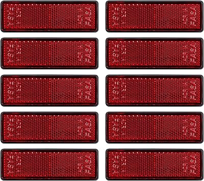 10 Pack Red Self Adhesive Rectangle Reflectors, ADR Approval Road Safety Stick-on Rear Reflectors for Trailer Caravan Truck Lorry or Agricultural Machines, YN503R