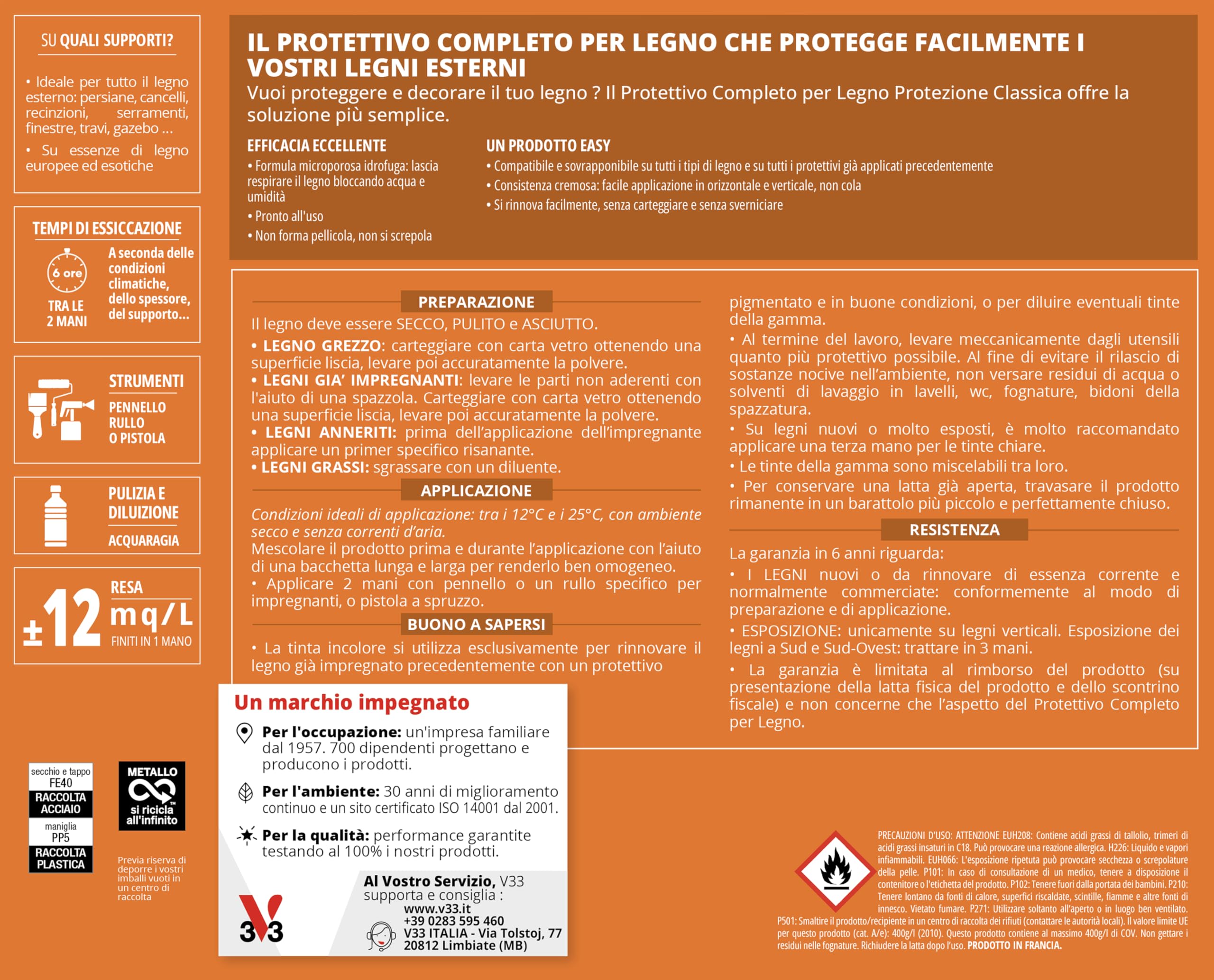 V33 Protettivo Completo per Legno a Solvente 6 Anni Protezione Classica