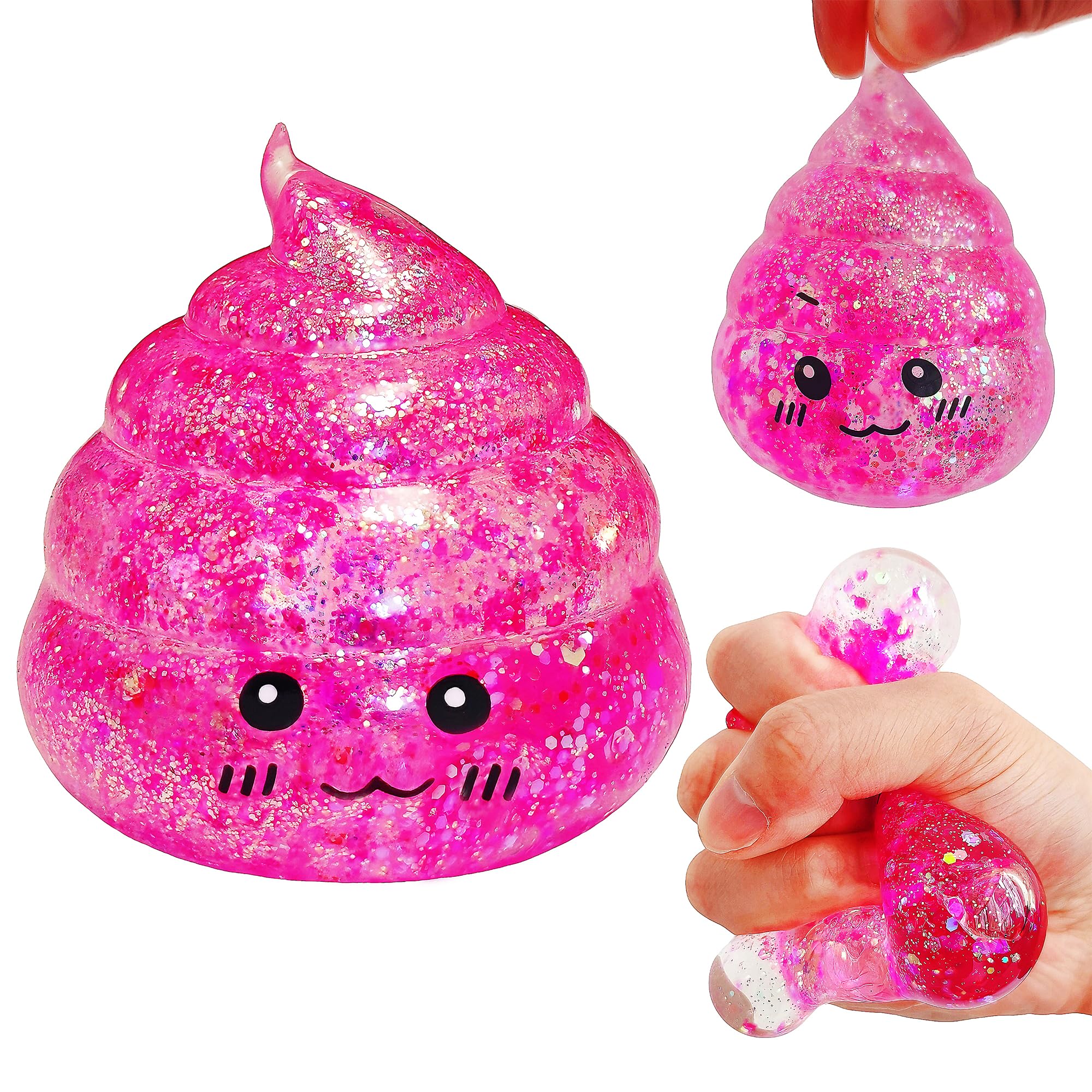 Novelty Squishy Poop Sugar Stress Ball Sensory Toys, Kawaii Poop Shape Squishies, Funny Squishy Poo Toy, Glitter Stress Balls for Kids and Adults, Prank Surprise, Gifts, Party Favors (Pink)