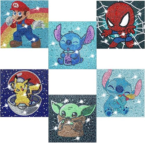 Kits de pintura de diamantes 5D para niños, paquete de 6 kits de arte de diamantes para niños de 9 a 12 años, pintura de Diamond Dots Big Gem Arts