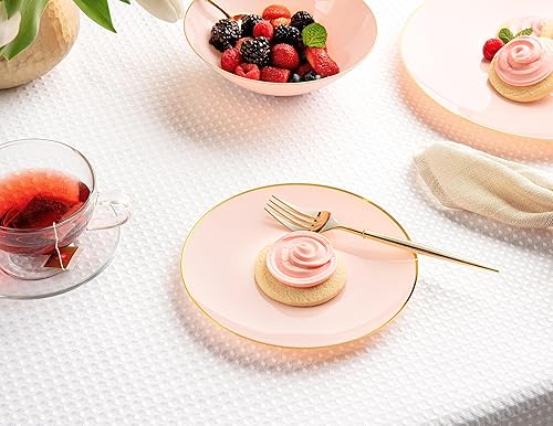 Miniatura 5 de Posh Setting Juego de platos de plástico de 32 piezas, elegante vajilla desechable con borde rosa y dorado, platos de fiesta, vacaciones, Navidad,