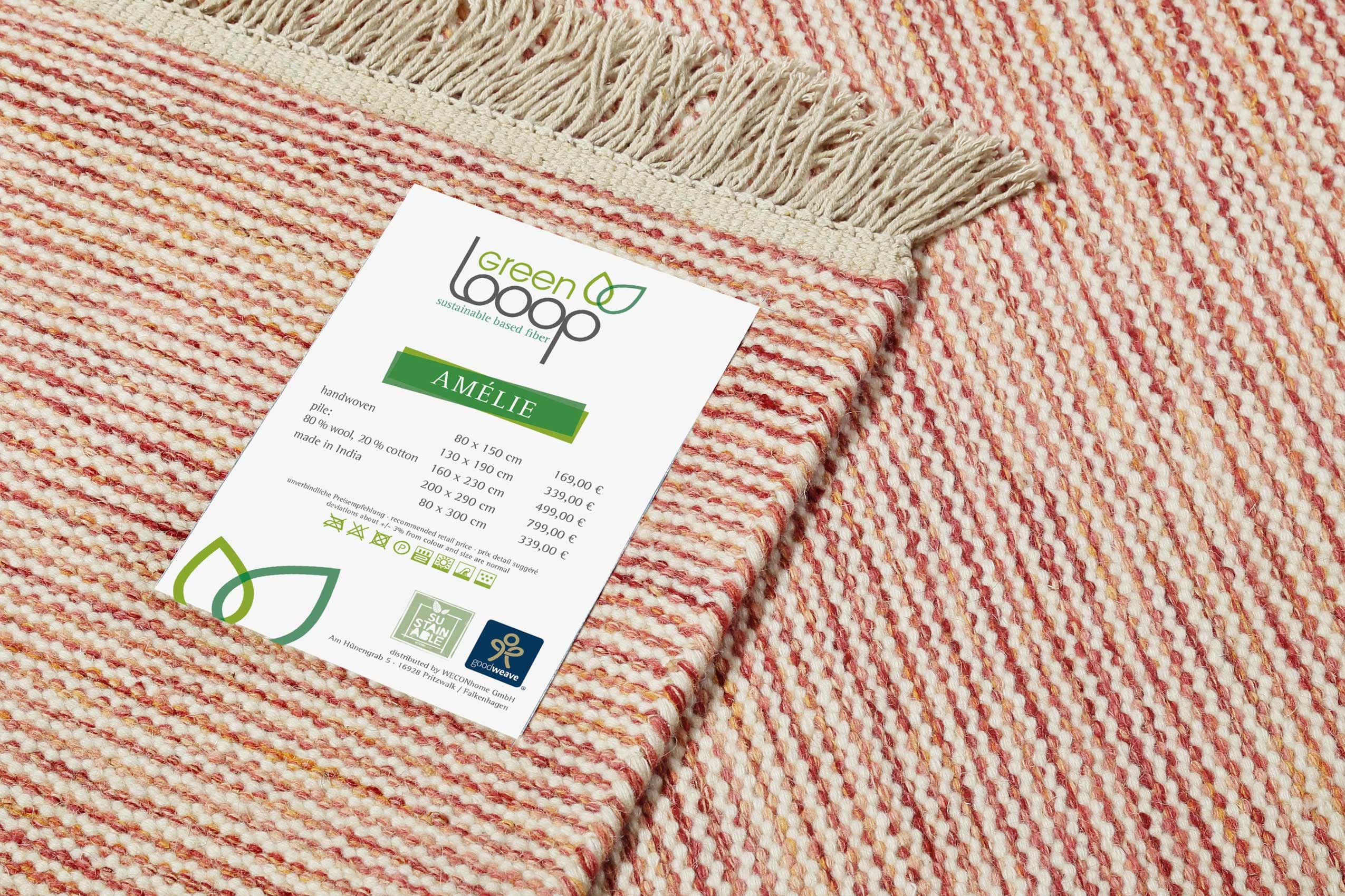 Kelim Tapis tissé à la main, en fibres naturelles, idéal pour le salon et la chambre à coucher, tapis tissé à la main et en laine, durable et de qualité supérieure, 80 x 300 cm, rouge beige - Amélie