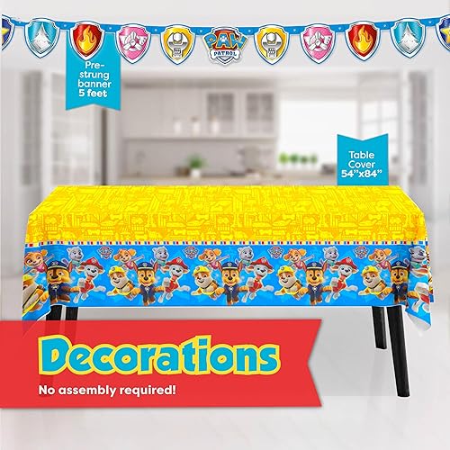 Miniatura 4 de Decoraciones de cumpleaños de Paw Patrol | Sirve a 16 invitados | Suministros de fiesta de Paw Patrol con licencia oficial | Pancarta, mantel,