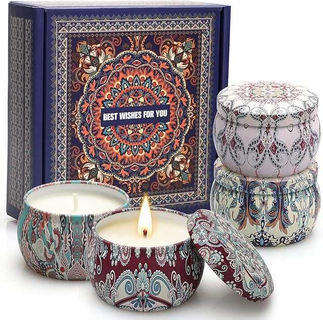 Scented Candles Gifts for Women, 4.4 oz/125g Large Aromatherapy Candles, Love Scented Candles Gift Set, Portable Travel Tin Candle, 4 Pack, Natural Soy Wax, Gift on Anniversary, Christmas, Birthday