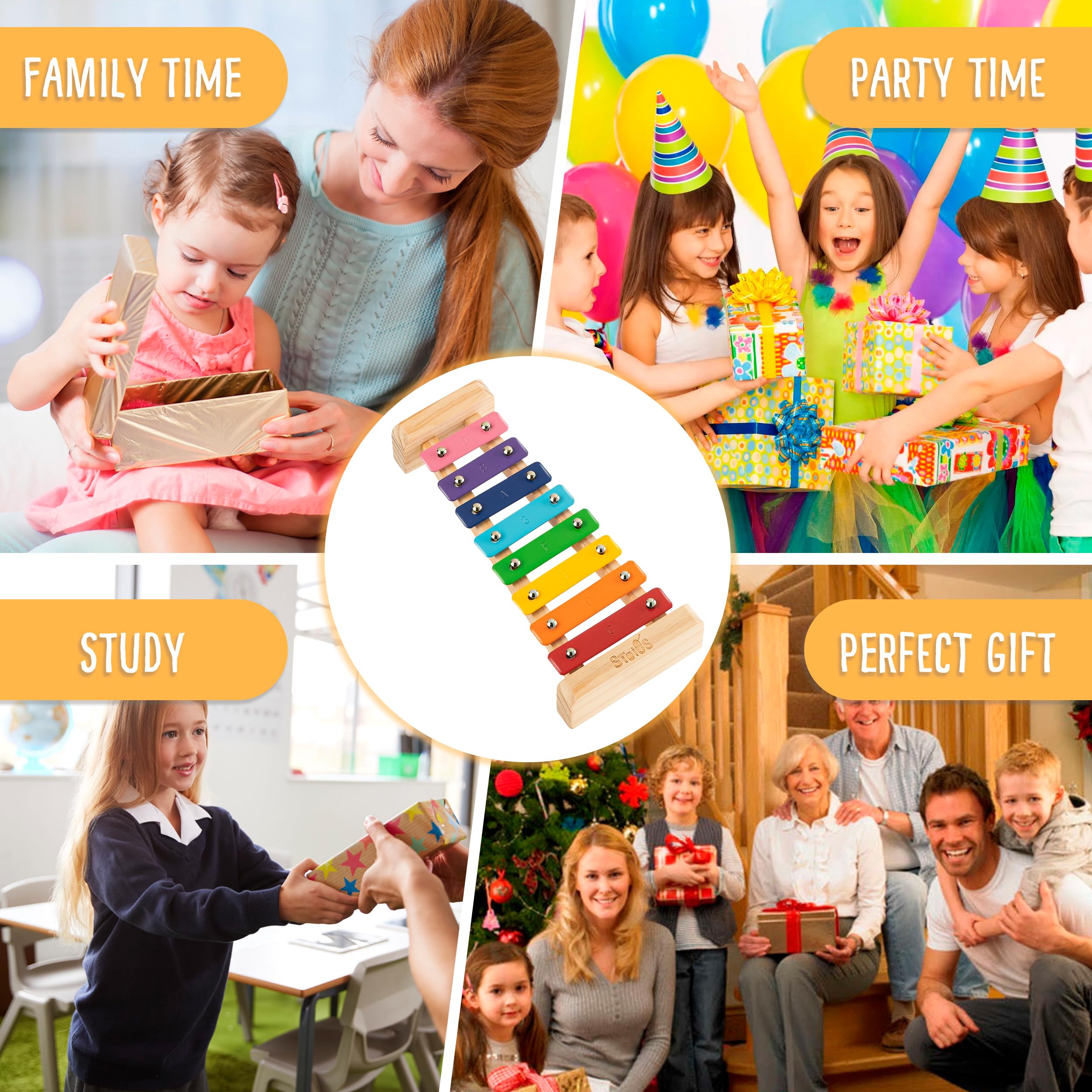 Xylophone 8 Touches Arc-en-Ciel En Bois – Instrument Musical Enfants Avec Maillets & Livre 10 Chansons, Idéal Éveil Musical 3+ Ans