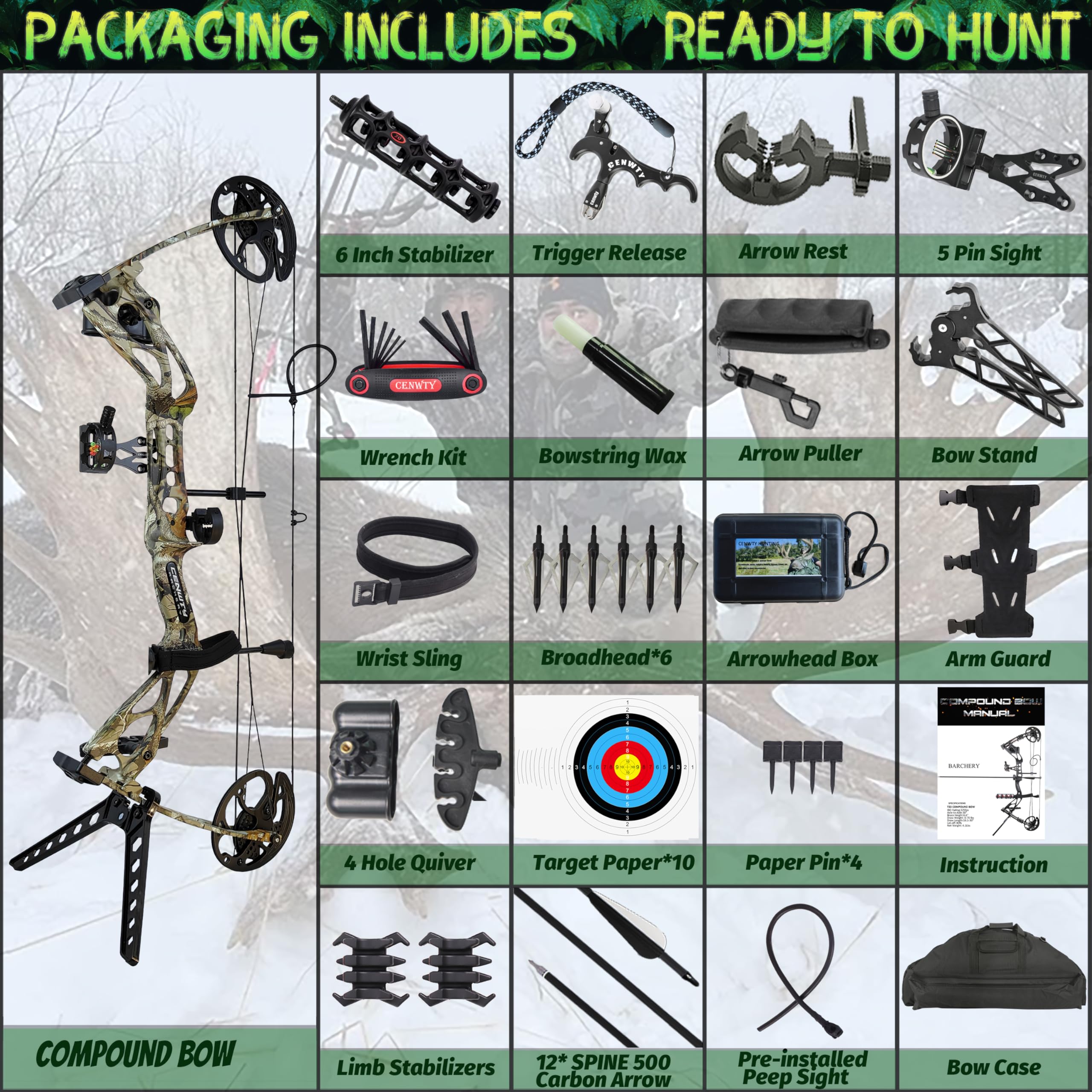 Arco Compound Set PRO Adulto 0-70 LBS Arco da Caccia e Pesca con L'Arco Freccia e Arco Composto Set Arco per Tiro con L'Arco Caccia Bersaglio Pratica Mancini Destrorsi