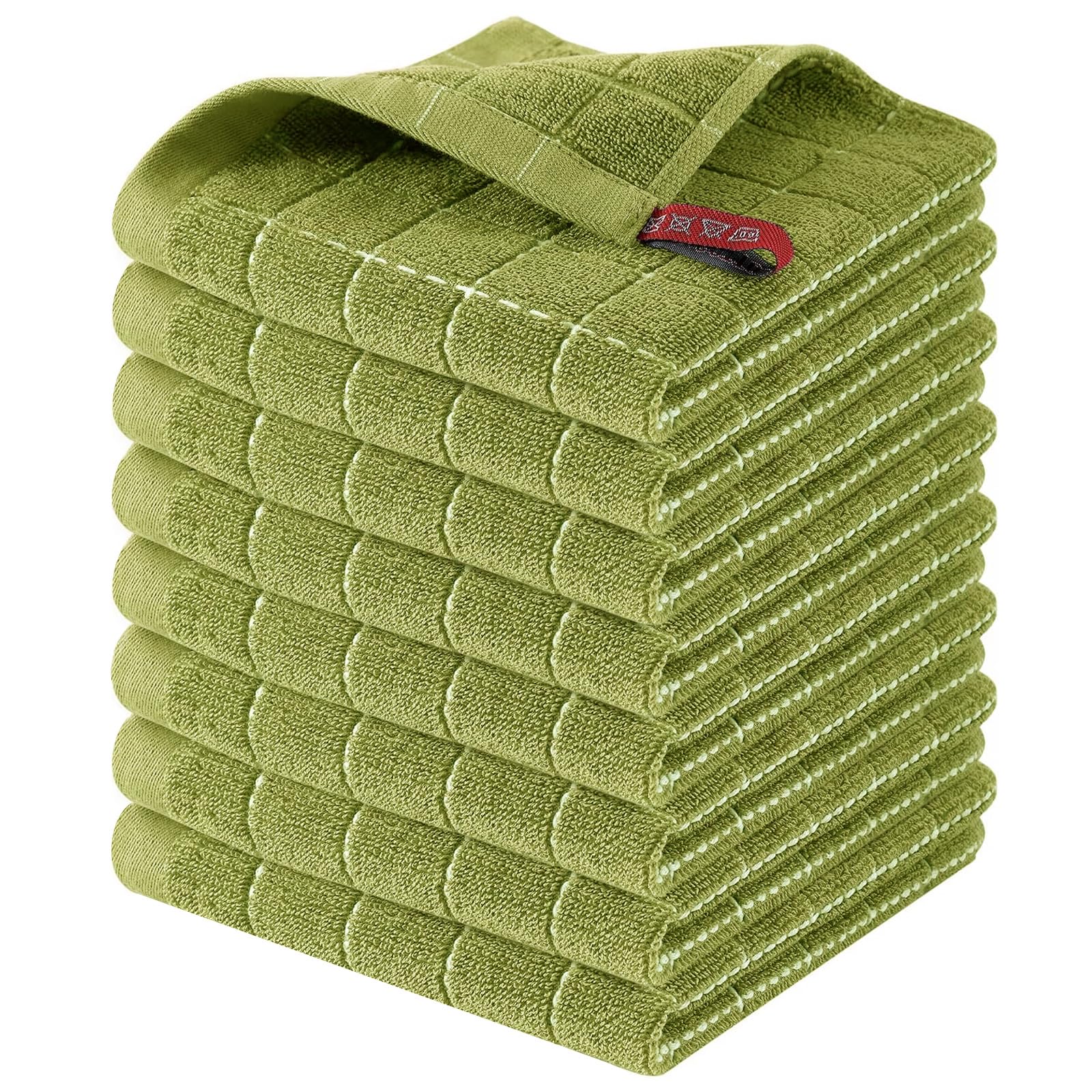 Homaxy 100% Cotton Terry Kitchen Dish Cloths, 8 Pack, Olive Green | Ultra Soft and Absorbent, Suitable for Drying and Washing Dishes