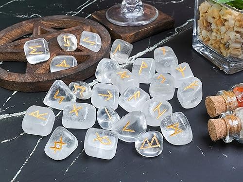 Miniatura 4 de FASHIONZAADI Cuarzo transparente, símbolos grabados, piedras de runas, herramientas de adivinación, cosas de bruja, cristales y piedras, piedras de