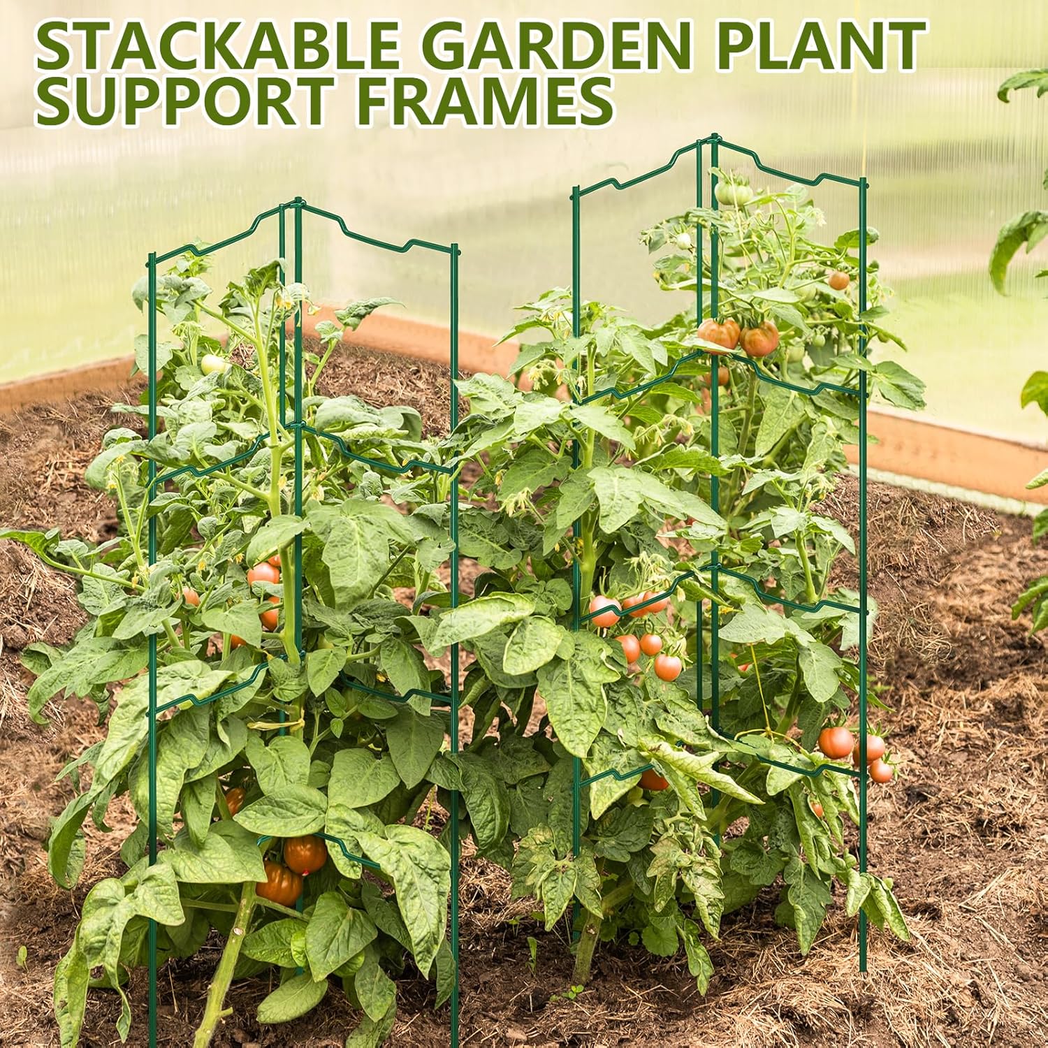 2 Pack 32in Stacking Tomato Ladders,V-Shape Garden Trellis,Upright Metal Trellis Plant Supports for Tomatoes,Pepper,Eggplants & Climbing Plants
