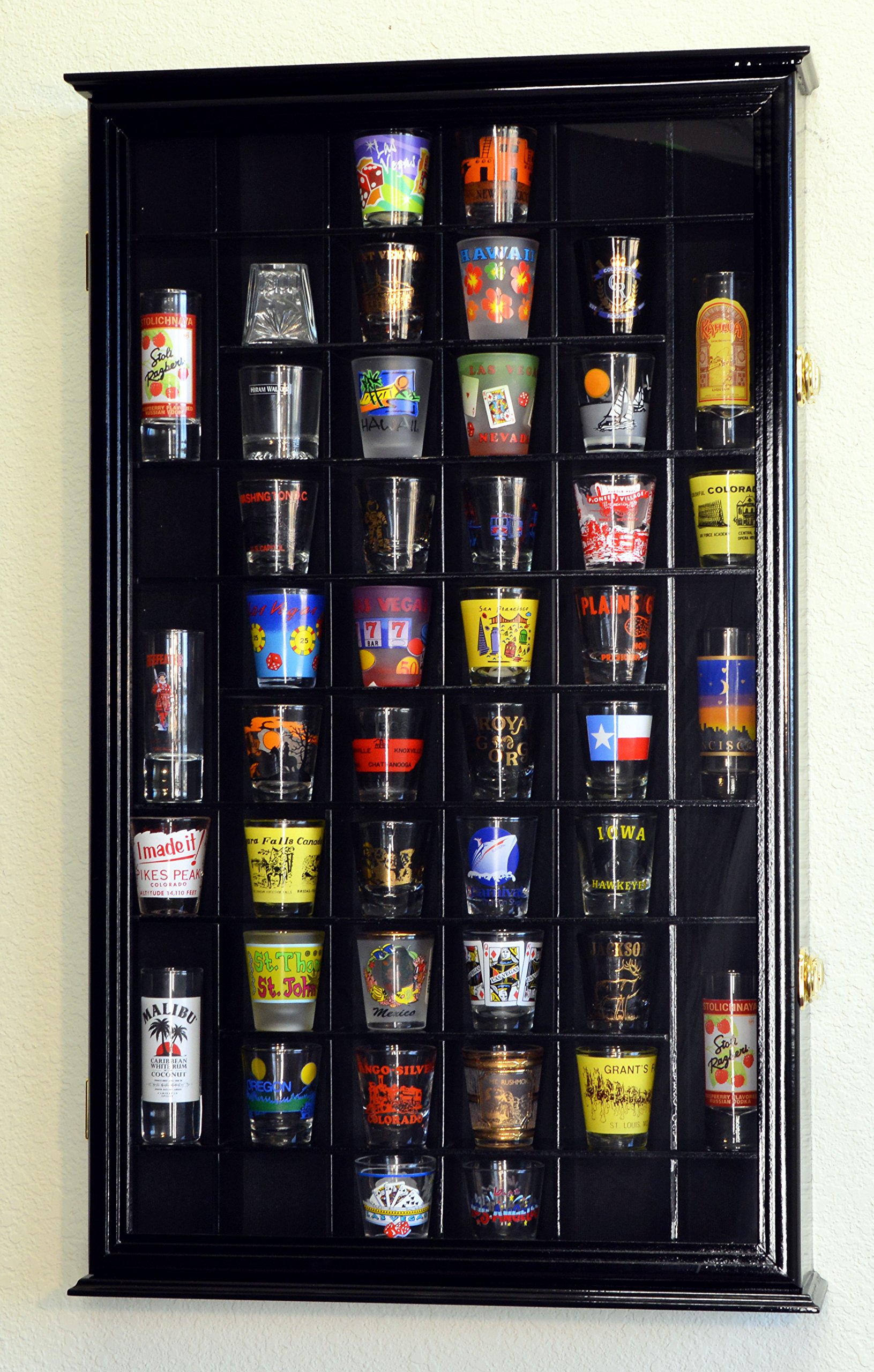 sfDisplay Verre à Liqueur 21 Shotglass Shooter Vitrine Support Armoire Murale de 98% UV verrouillable – Cerise