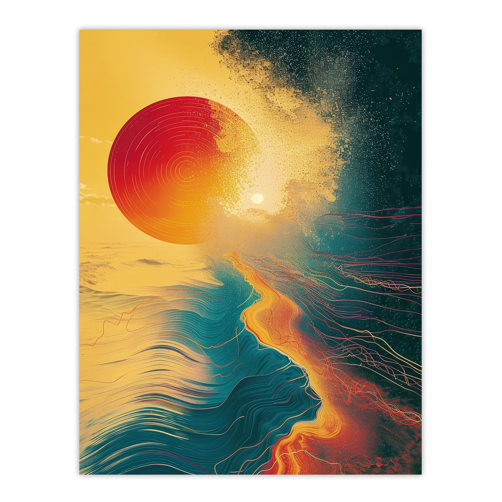Artery8 - Wall Art Print - Sunset Waves - Abstract Painting Poster - W18" x H24" - Yellow