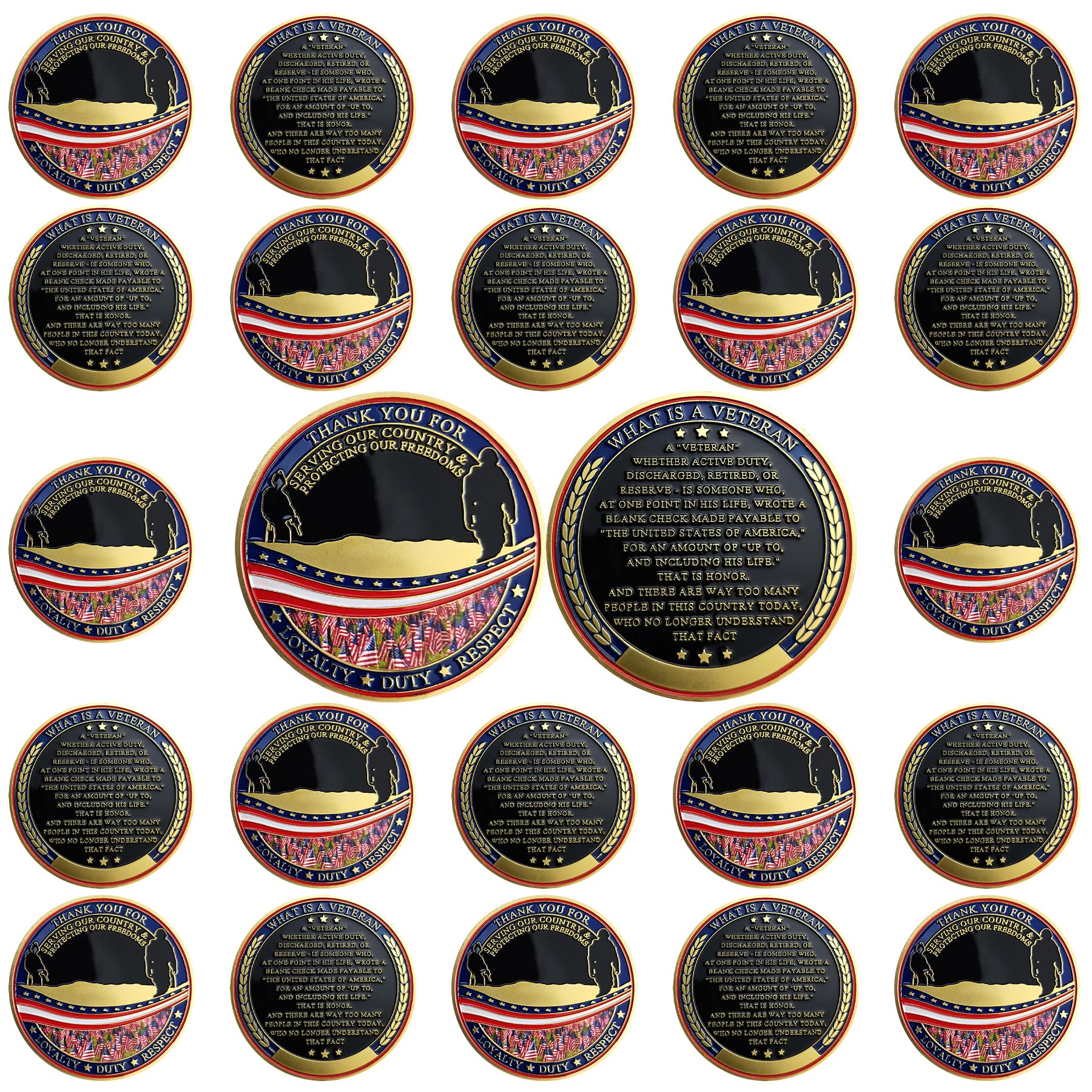 BHealthLife 24 Pcs Military Challenge Coins,Thank You for Your Service Commemorative Coin Gifts for Veterans