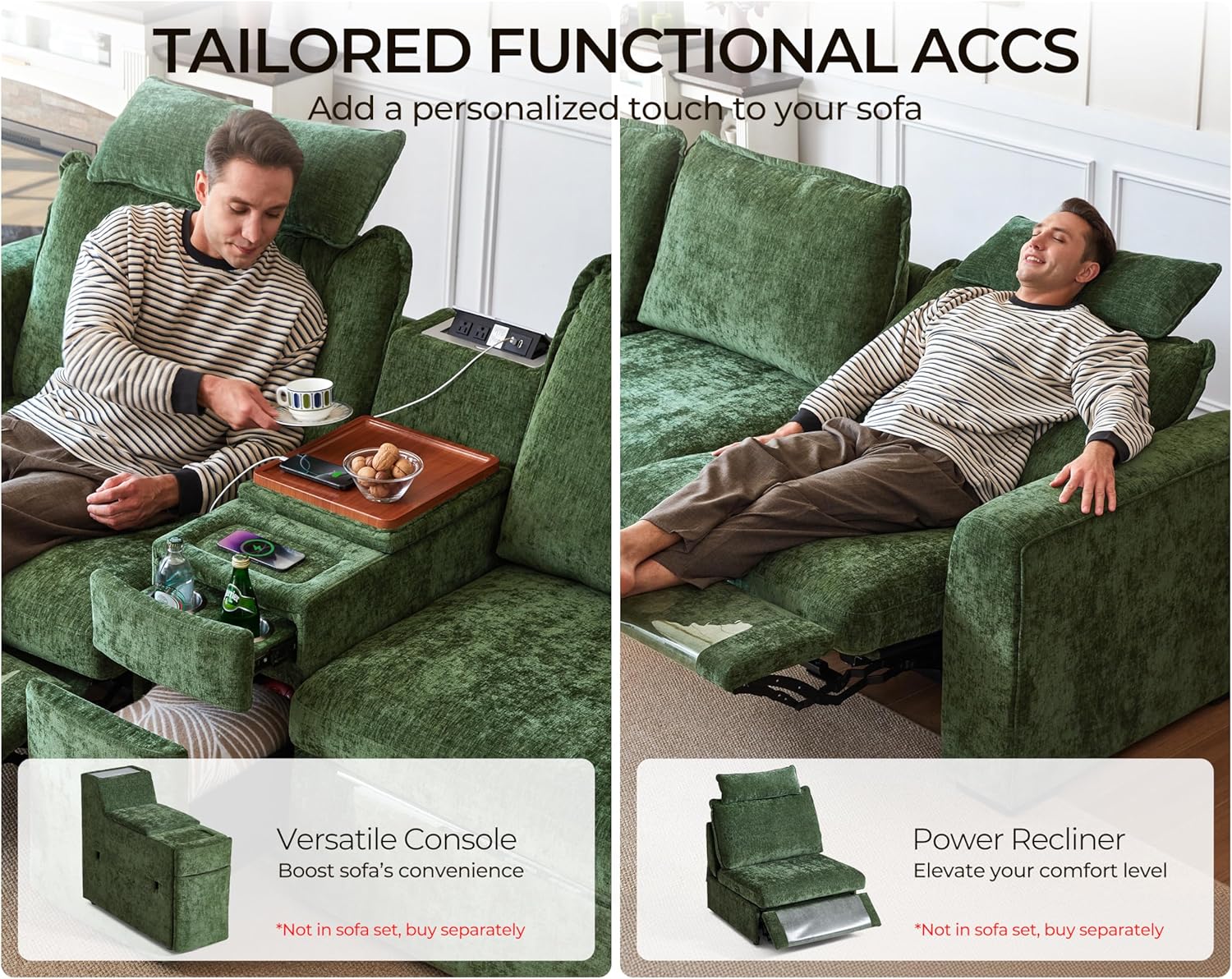 124.8'' Oversized Modular Sofa Comfy Cloud Couch with Storage, Extra Wide Sectional Sofa for Living Room, Covers Washable, 3-Seater, Chenille, Green