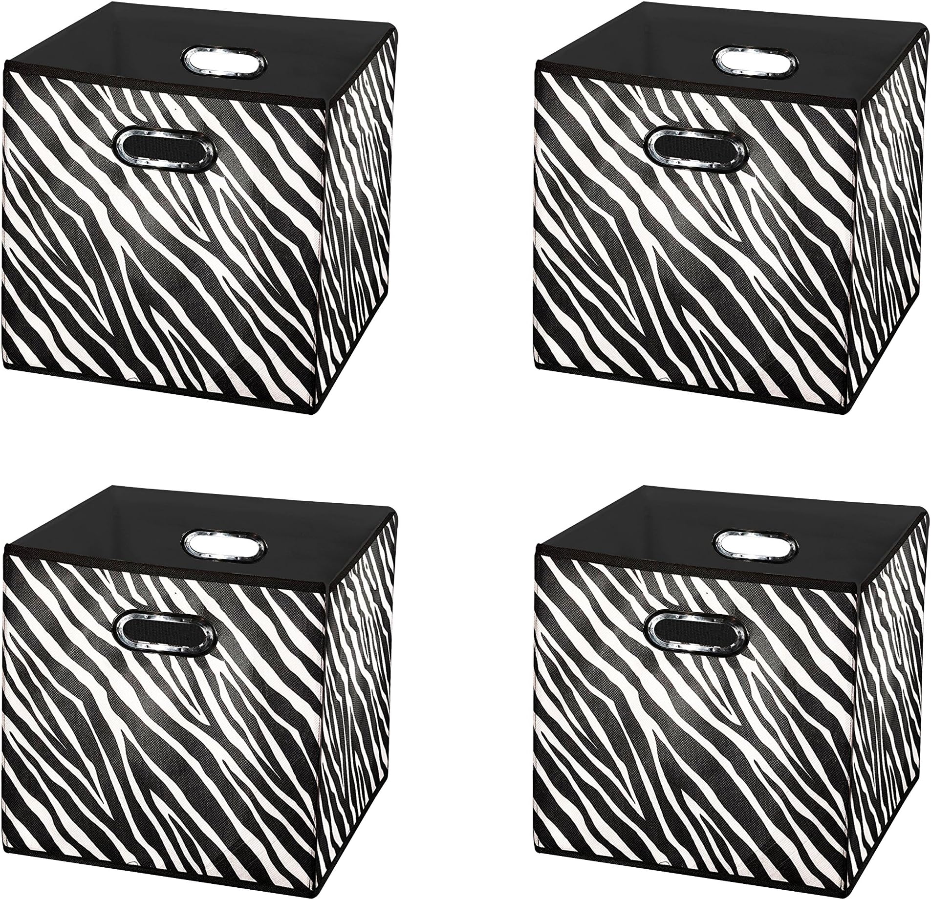 Prorighty [4-Pack, Zebra Pattern] Storage Bins, Containers, Boxes, Tote, Baskets|Black&White Collapsible Storage Cubes Nursery Office Organization | 11inch Cubes